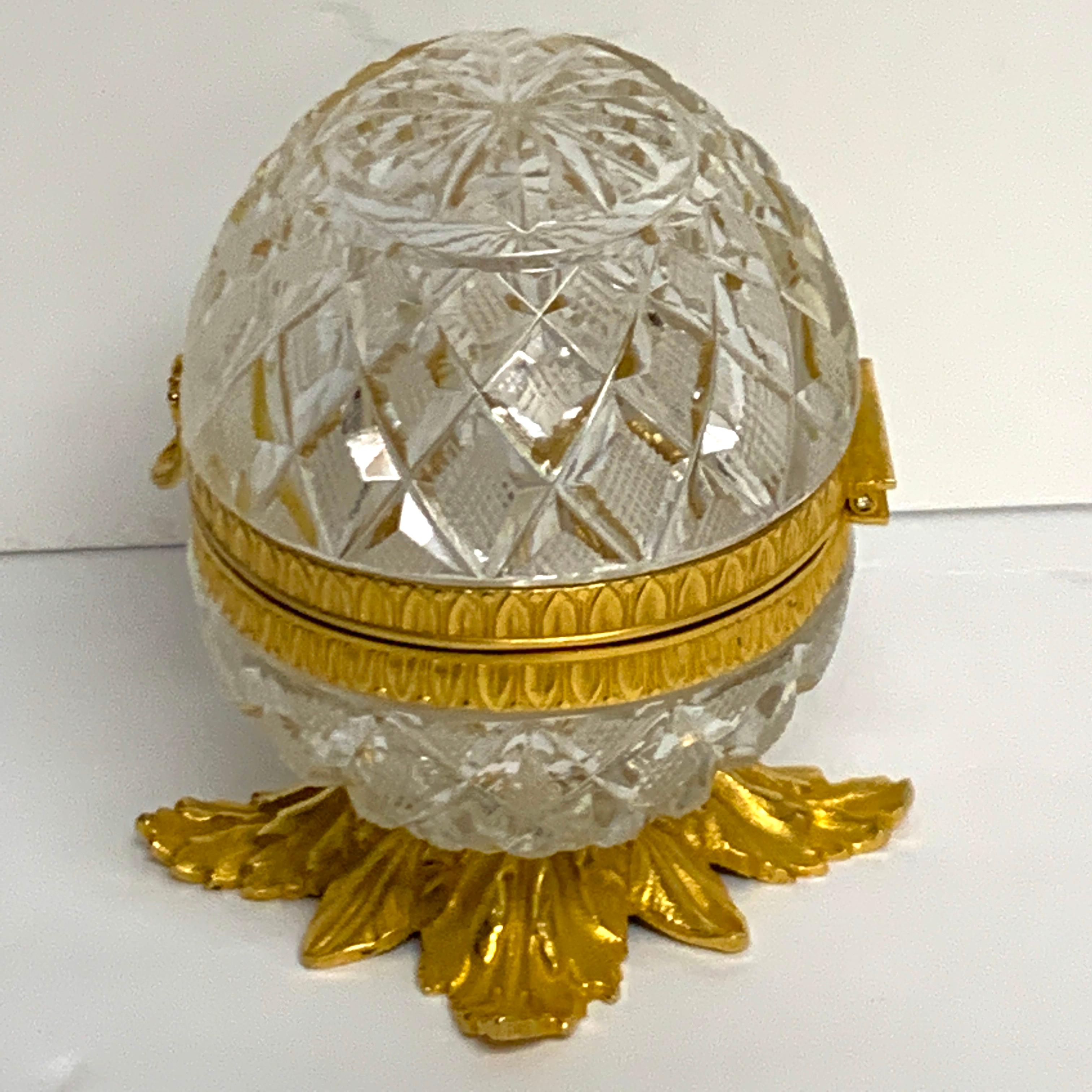 Baccarat Style Cut Glass and Ormolu Egg Motif Box 1