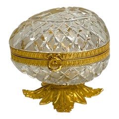 Baccarat Style Cut Glass and Ormolu Egg Motif Box