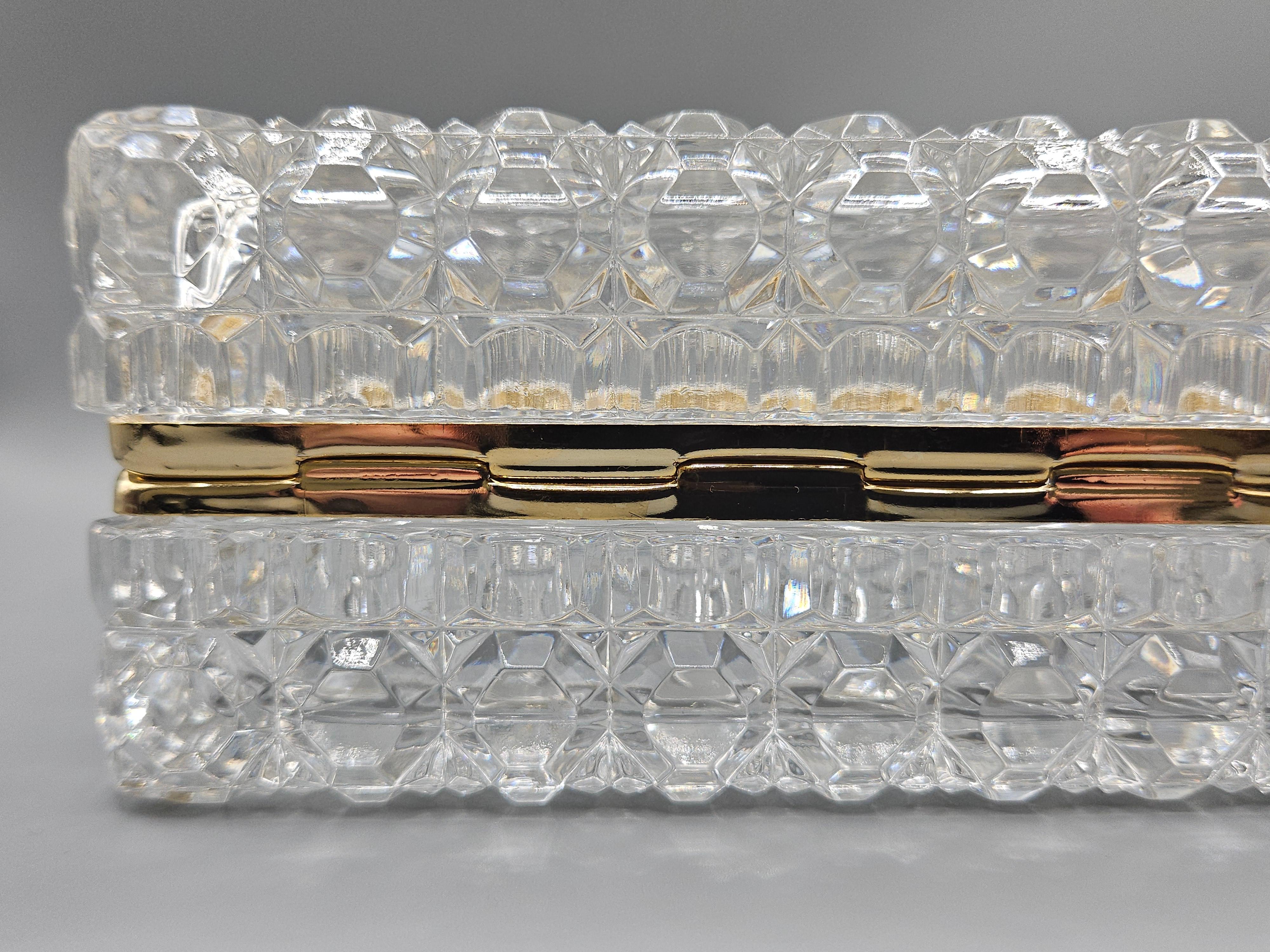 Metal Baccarat-Style Cut Lead Crystal Jewelry / Trinket Box, France, c. 1950 For Sale