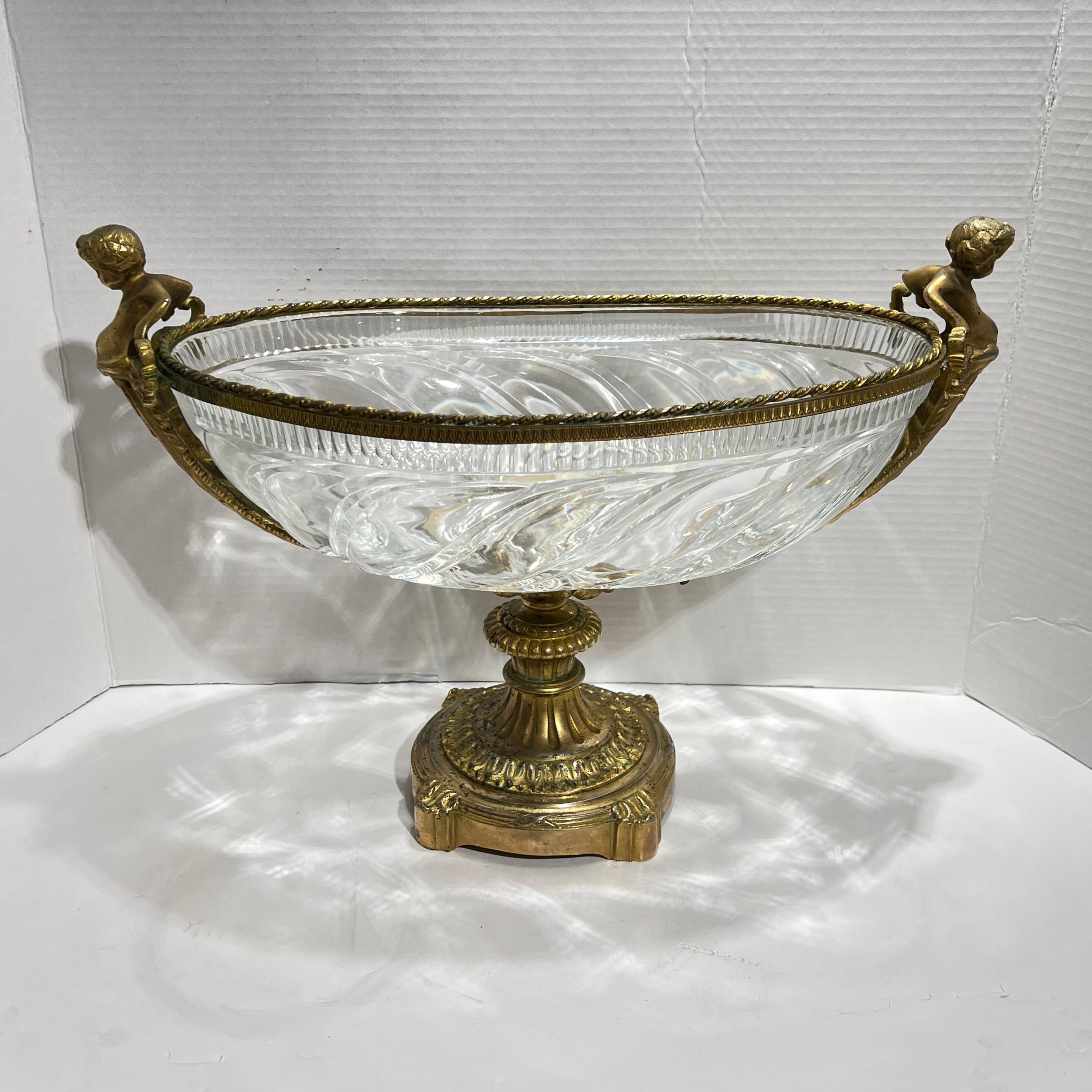 Baccarat style Gilt Bronze Mounted Crystal Glass Centerpiece Bowl 10