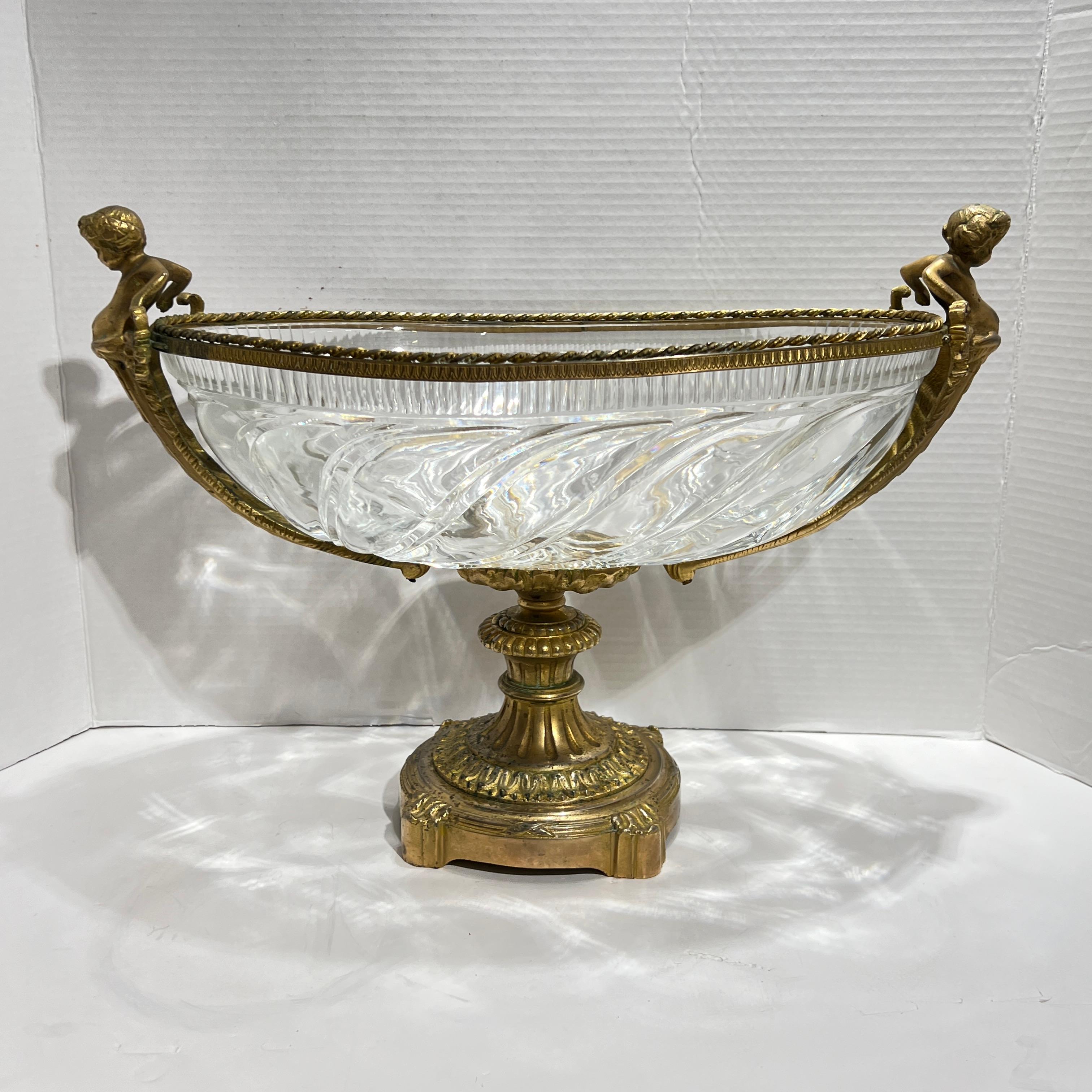 Baccarat style Gilt Bronze Mounted Crystal Glass Centerpiece Bowl 11