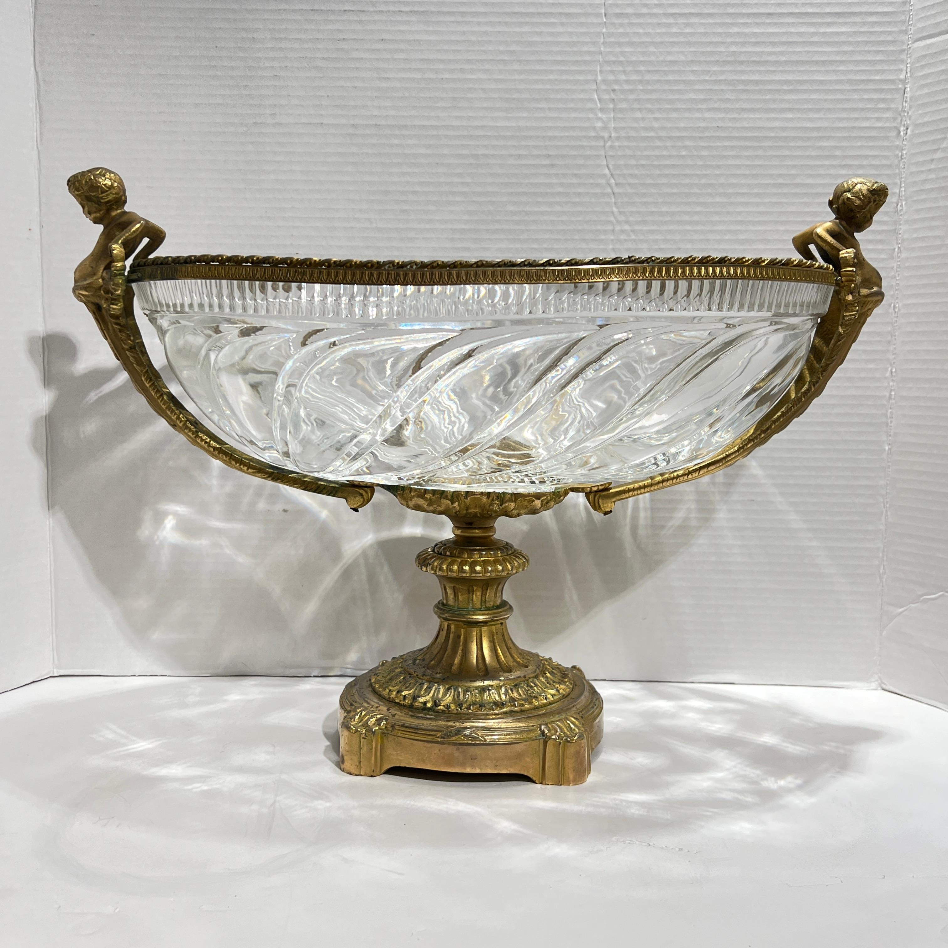 Baccarat style Gilt Bronze Mounted Crystal Glass Centerpiece Bowl 12