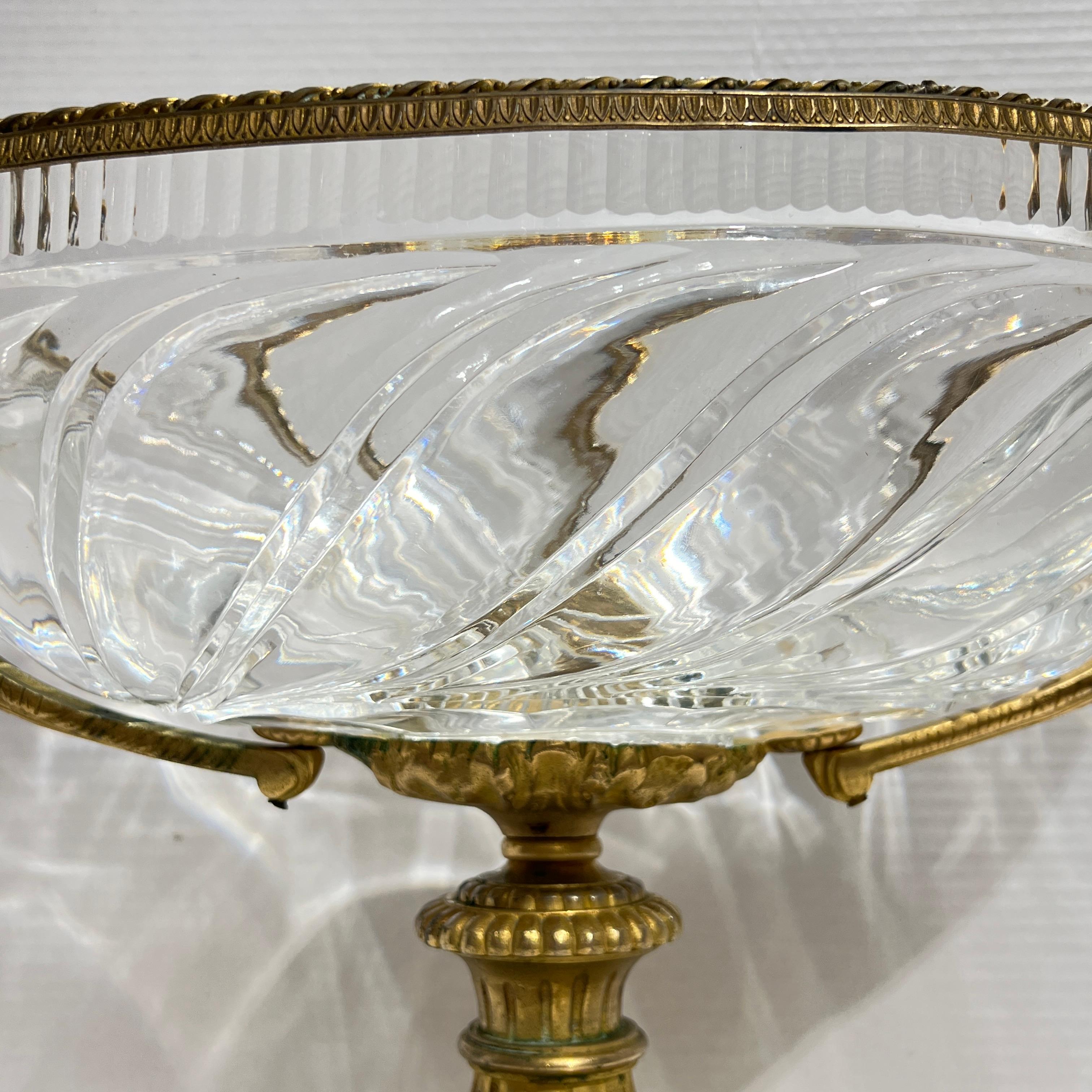 Baccarat style Gilt Bronze Mounted Crystal Glass Centerpiece Bowl 13