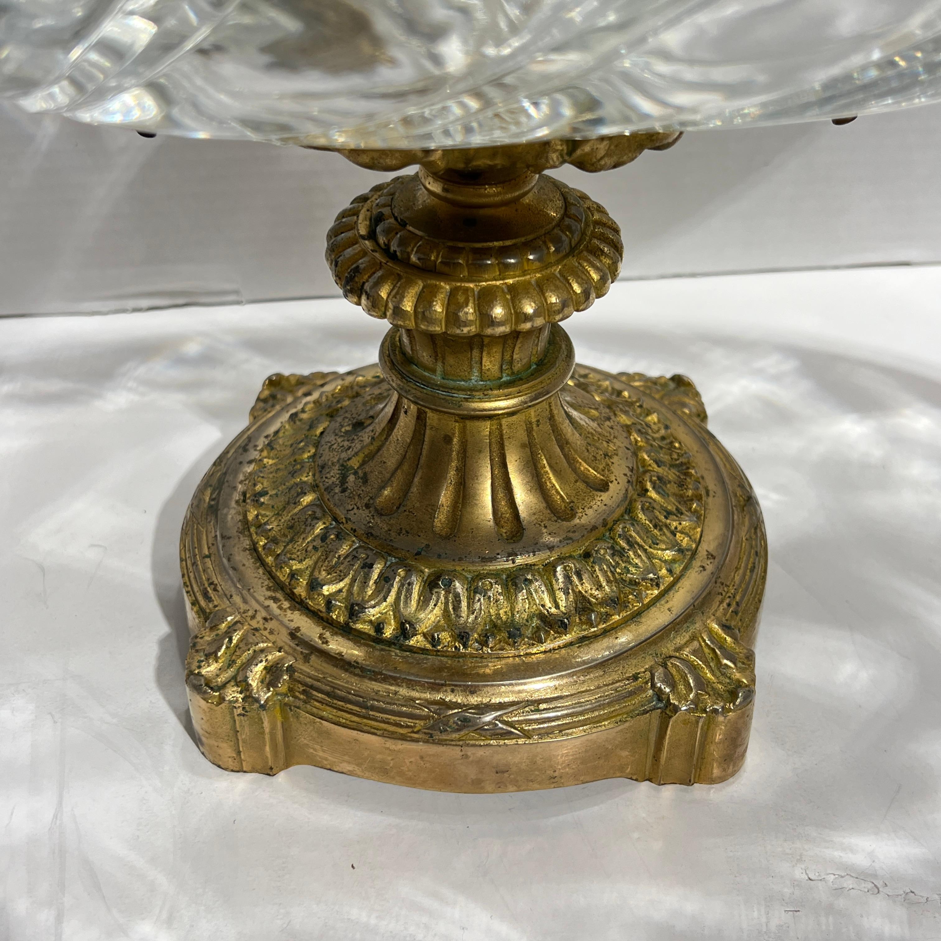 Baccarat style Gilt Bronze Mounted Crystal Glass Centerpiece Bowl 1