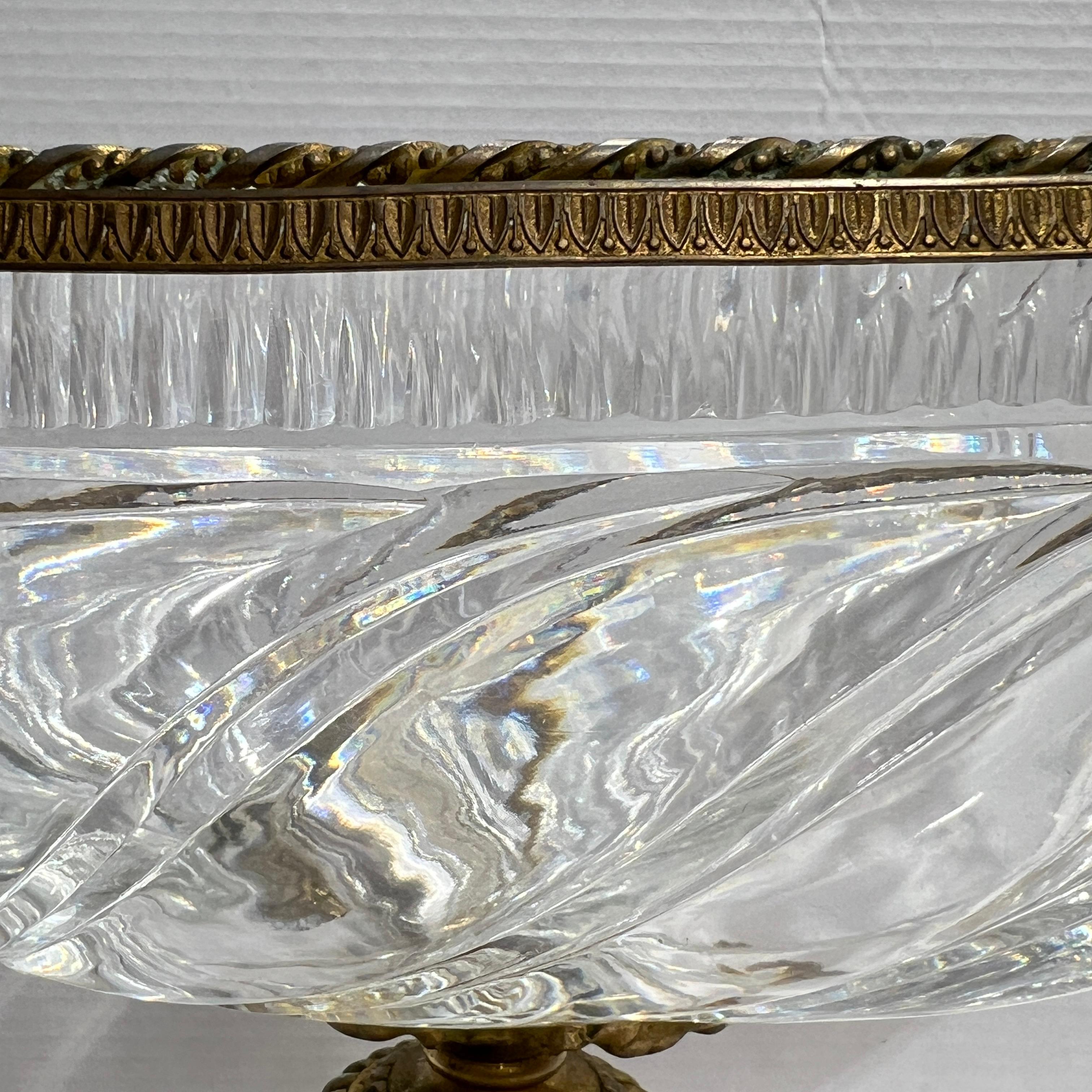 Baccarat style Gilt Bronze Mounted Crystal Glass Centerpiece Bowl 3