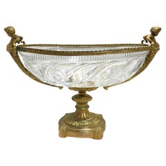 Vintage Baccarat style Gilt Bronze Mounted Crystal Glass Centerpiece Bowl