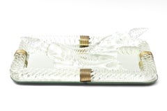 Baccarat Style Glass Mirror Vanity Tray with 2 Perfume Bottles