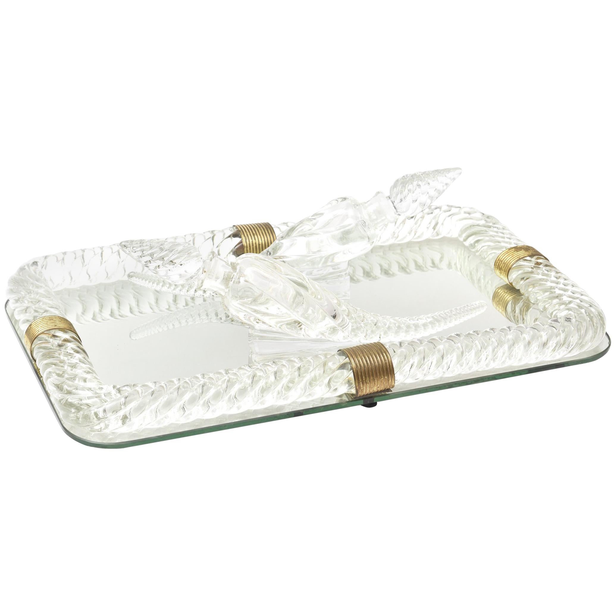 Baccarat Style Glass Mirror Vanity Tray with 2 Perfume Bottles