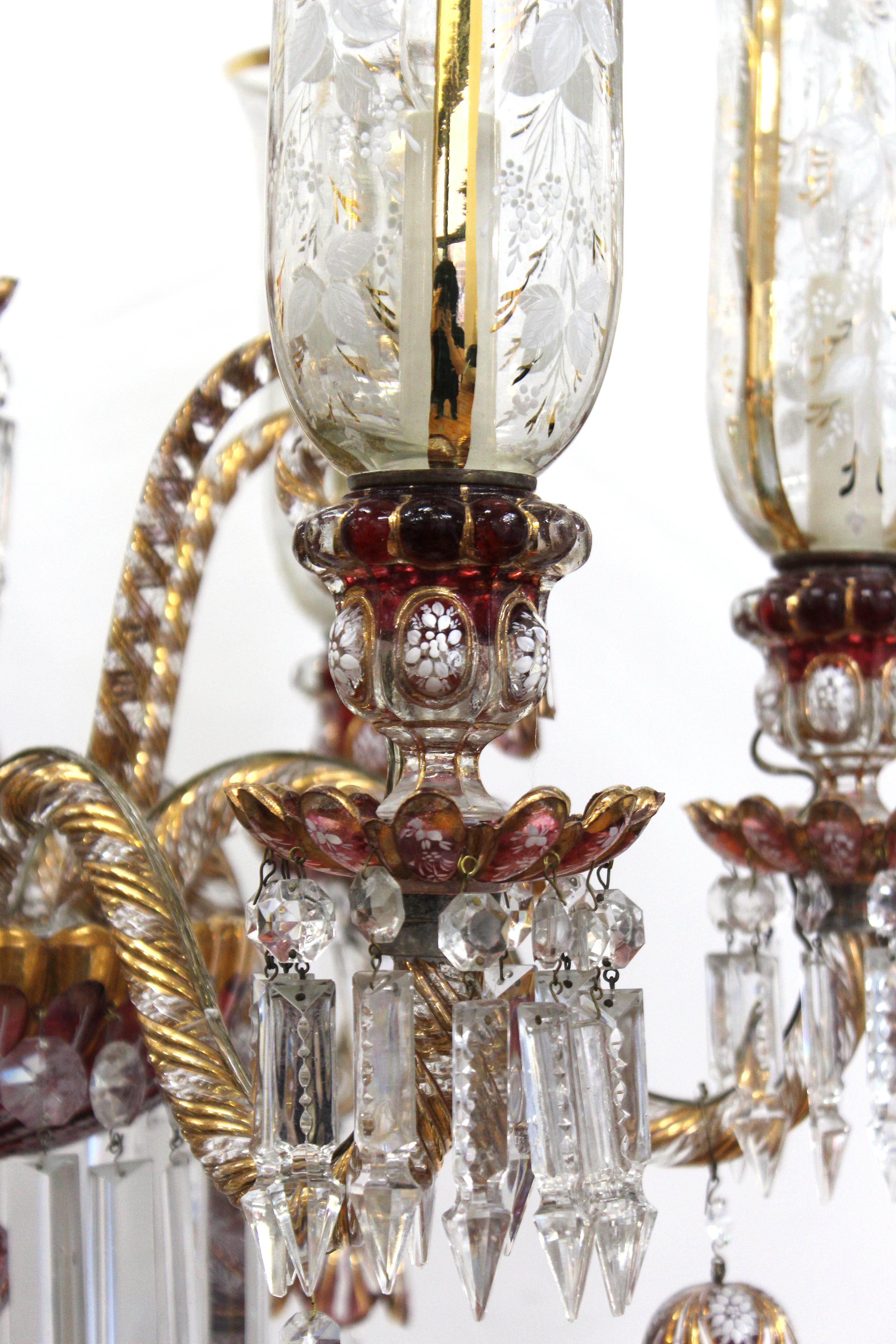 Baccarat Style Ruby & Gold Crystal Torchiere Lamps 5