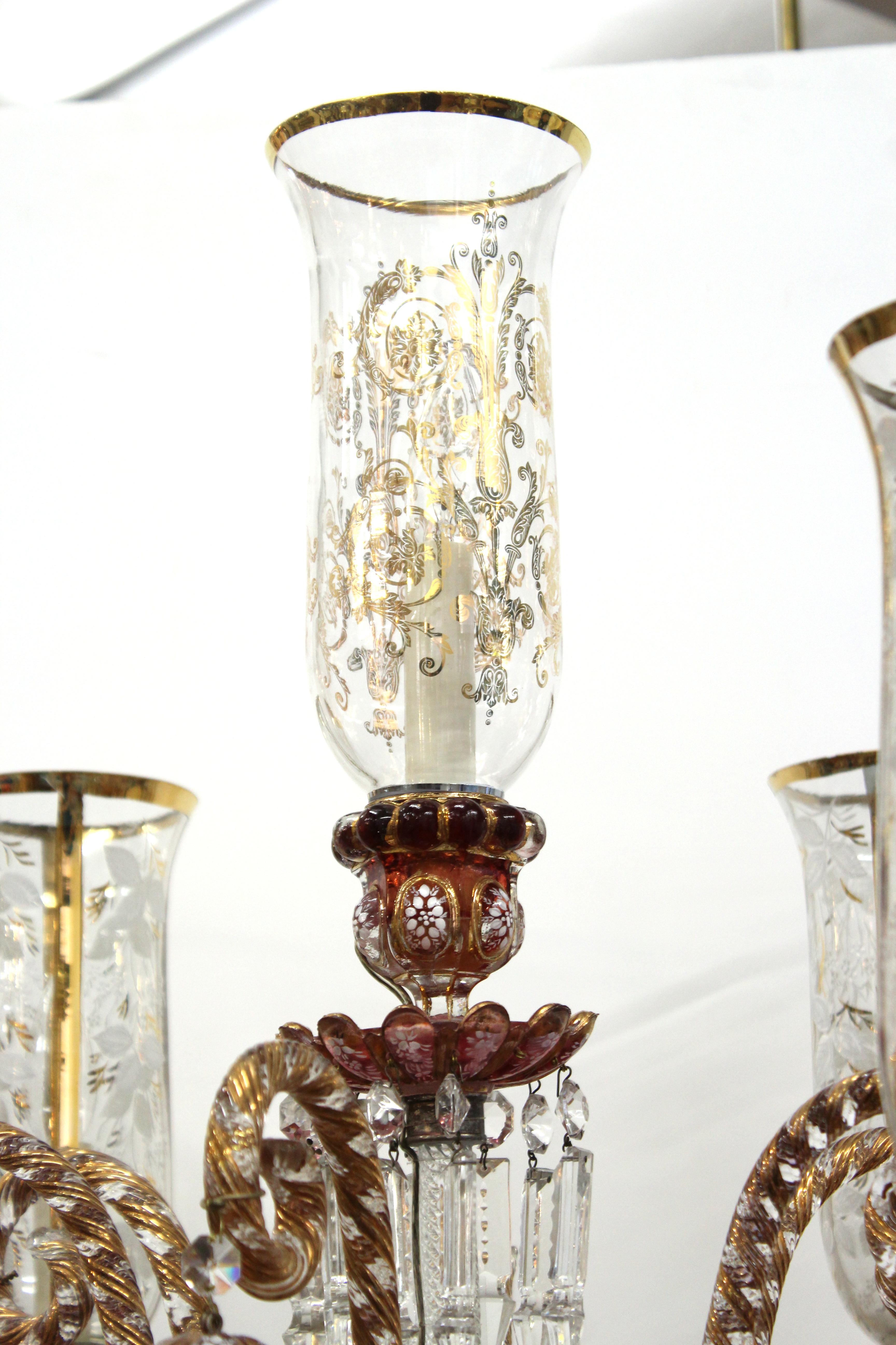 Baccarat Style Ruby & Gold Crystal Torchiere Lamps 6