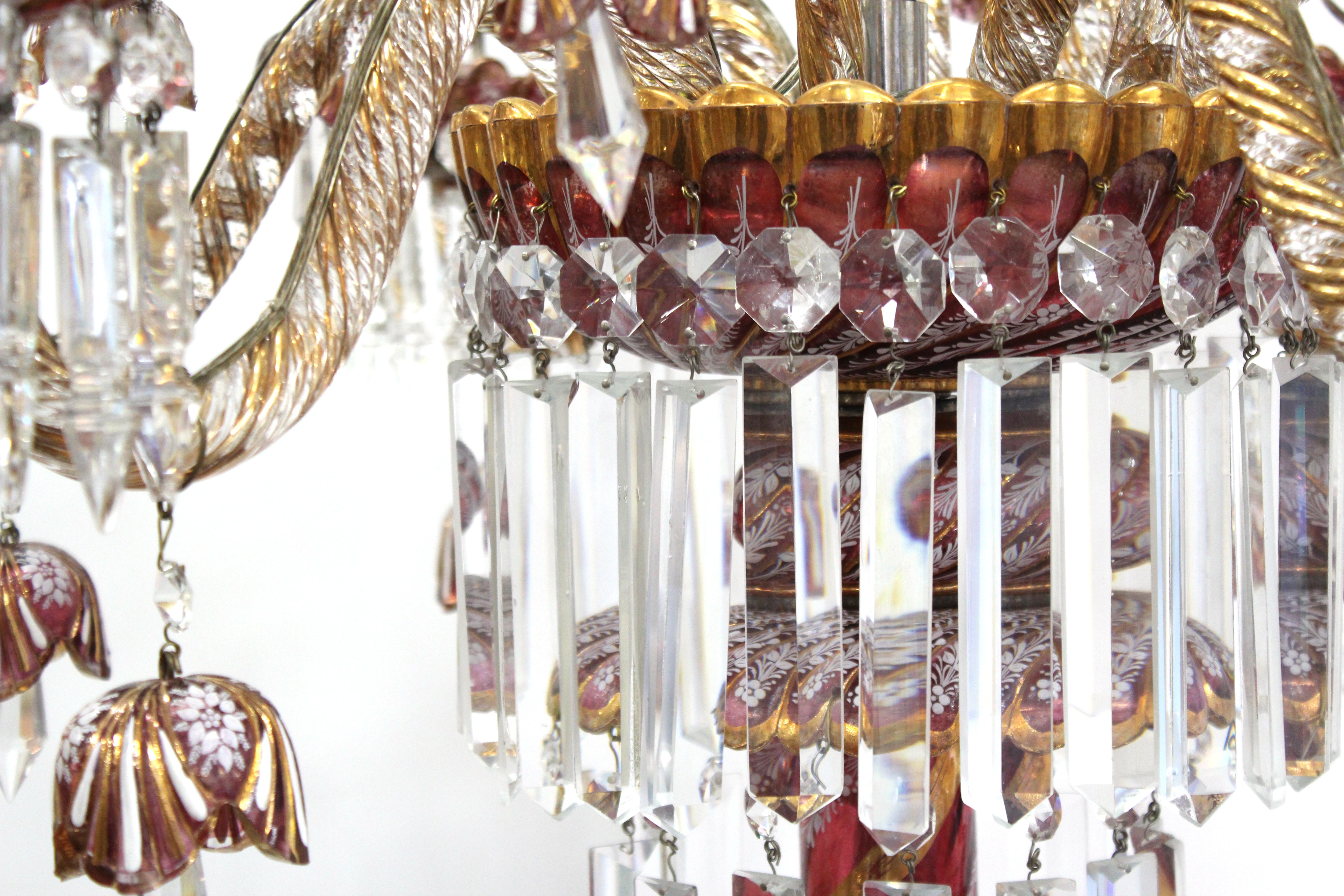 Baccarat Style Ruby & Gold Crystal Torchiere Lamps 9