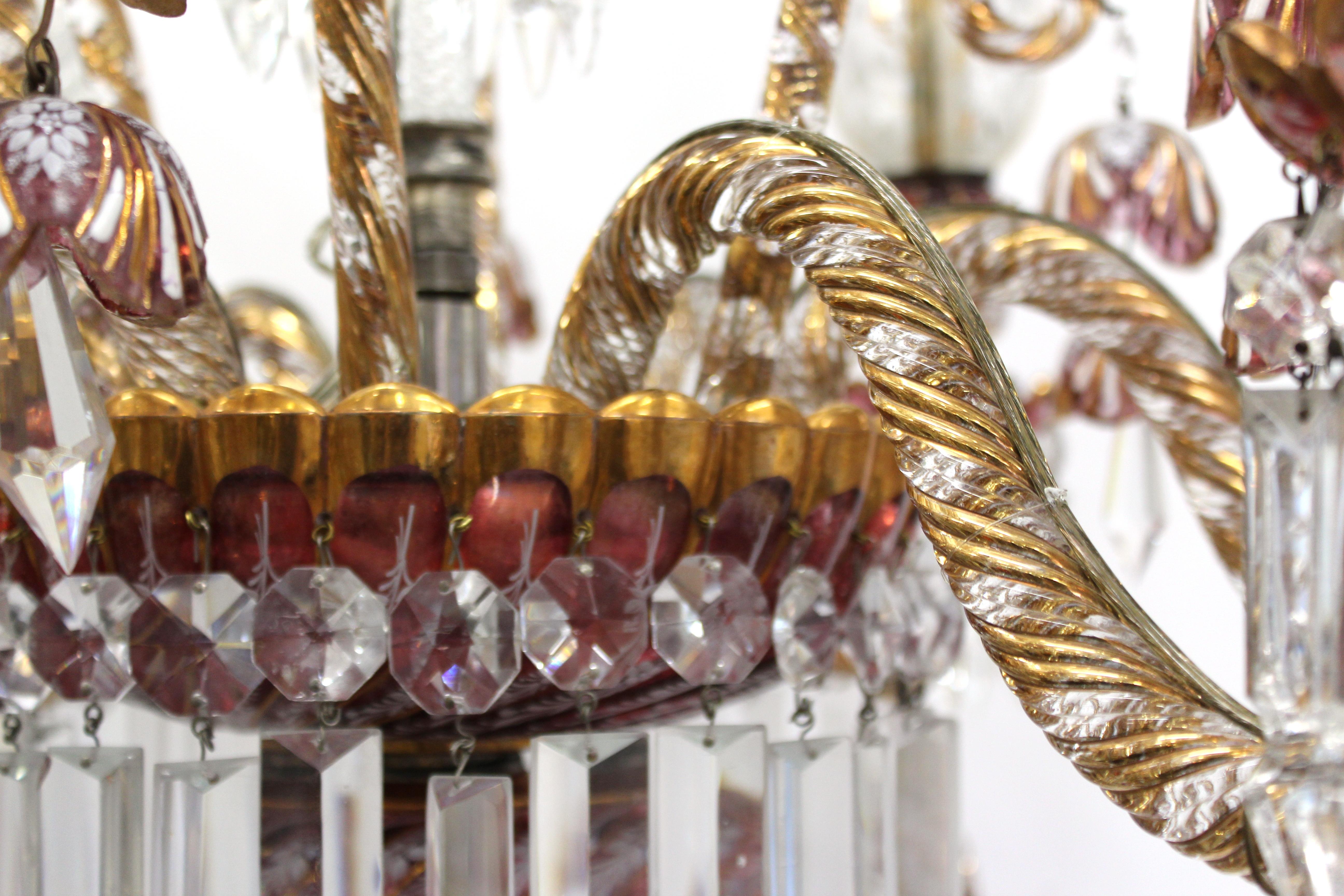 Baccarat Style Ruby & Gold Crystal Torchiere Lamps 14