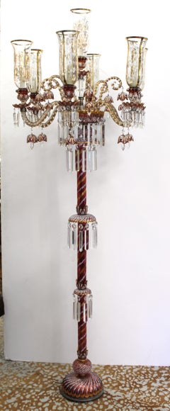 Baccarat Style Ruby & Gold Crystal Torchiere Lamps