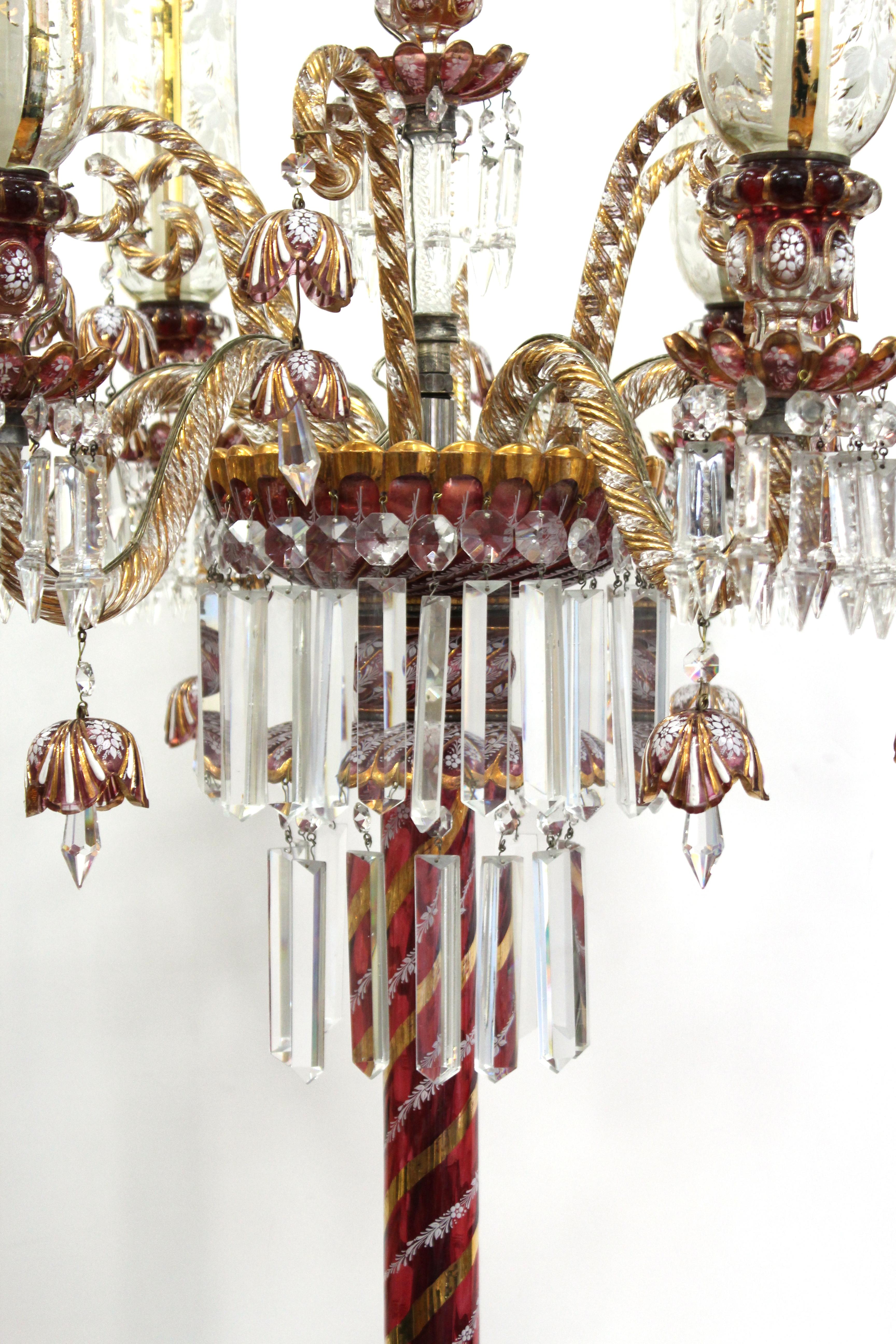 Baccarat Style Ruby & Gold Crystal Torchiere Lamps 2