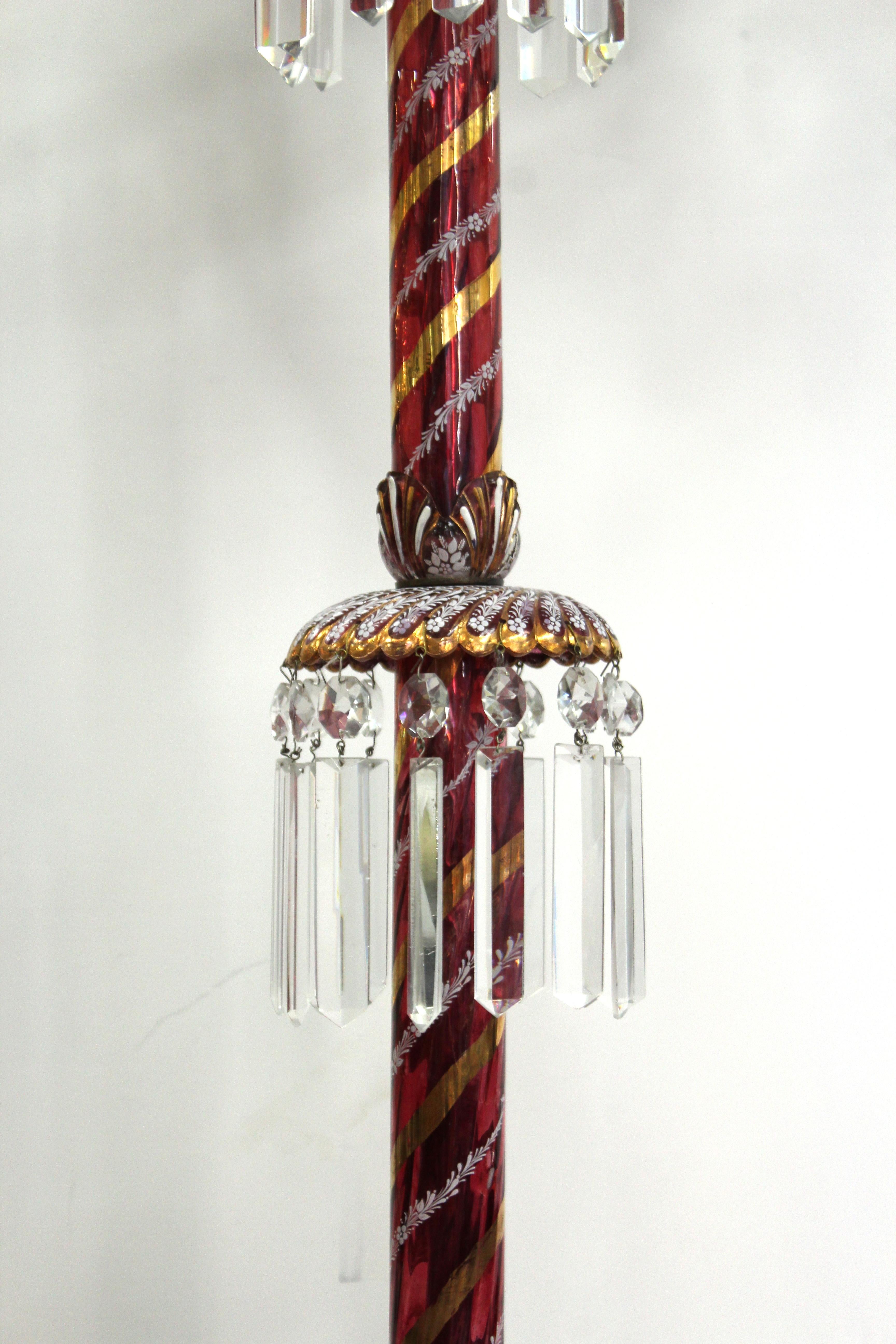 Baccarat Style Ruby & Gold Crystal Torchiere Lamps 3