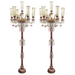 Vintage Baccarat Style Ruby & Gold Crystal Torchiere Lamps