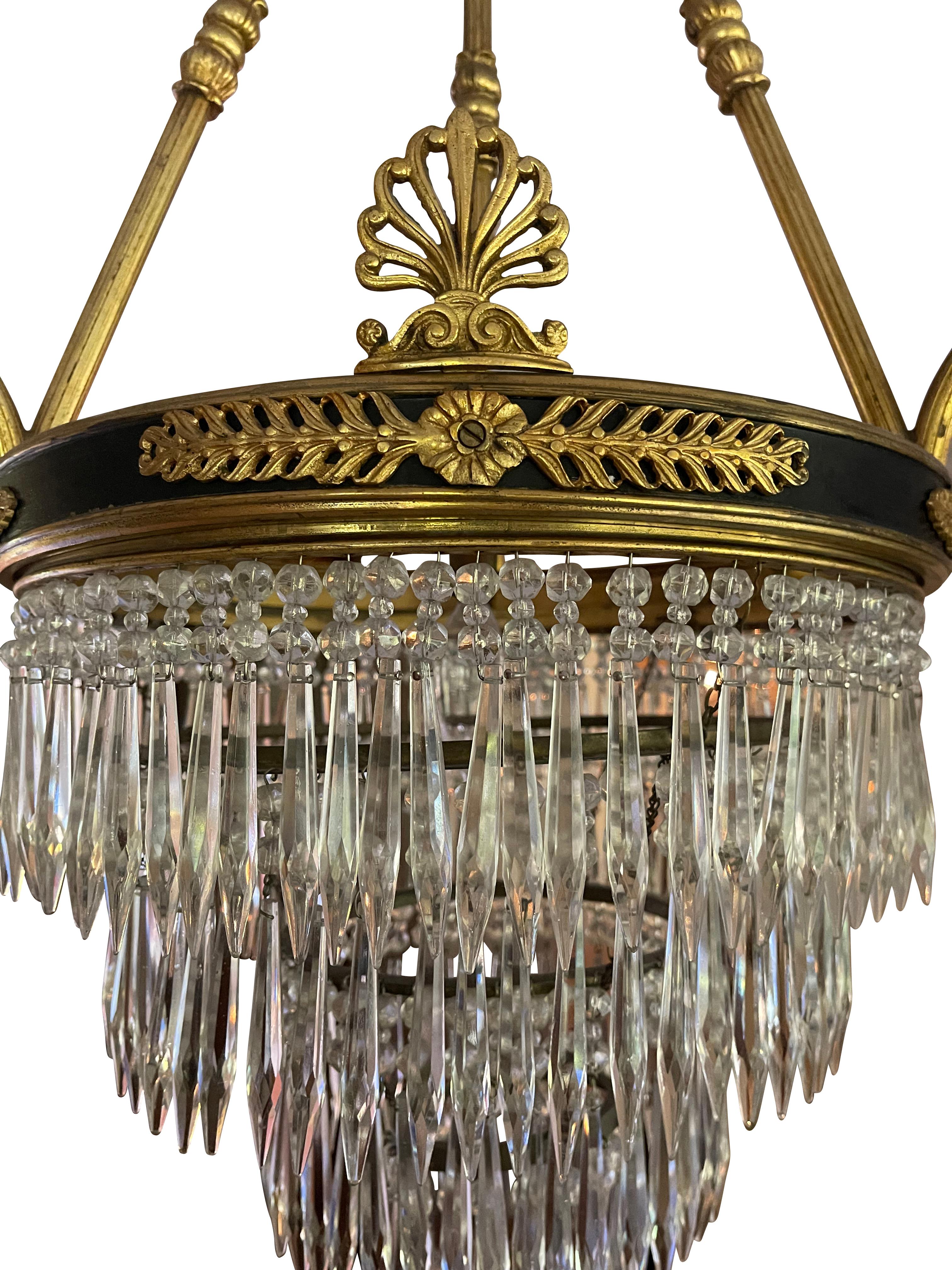 Baccarat Style Three-Arm Crinoline Chandelier with Arrow Prisms 1