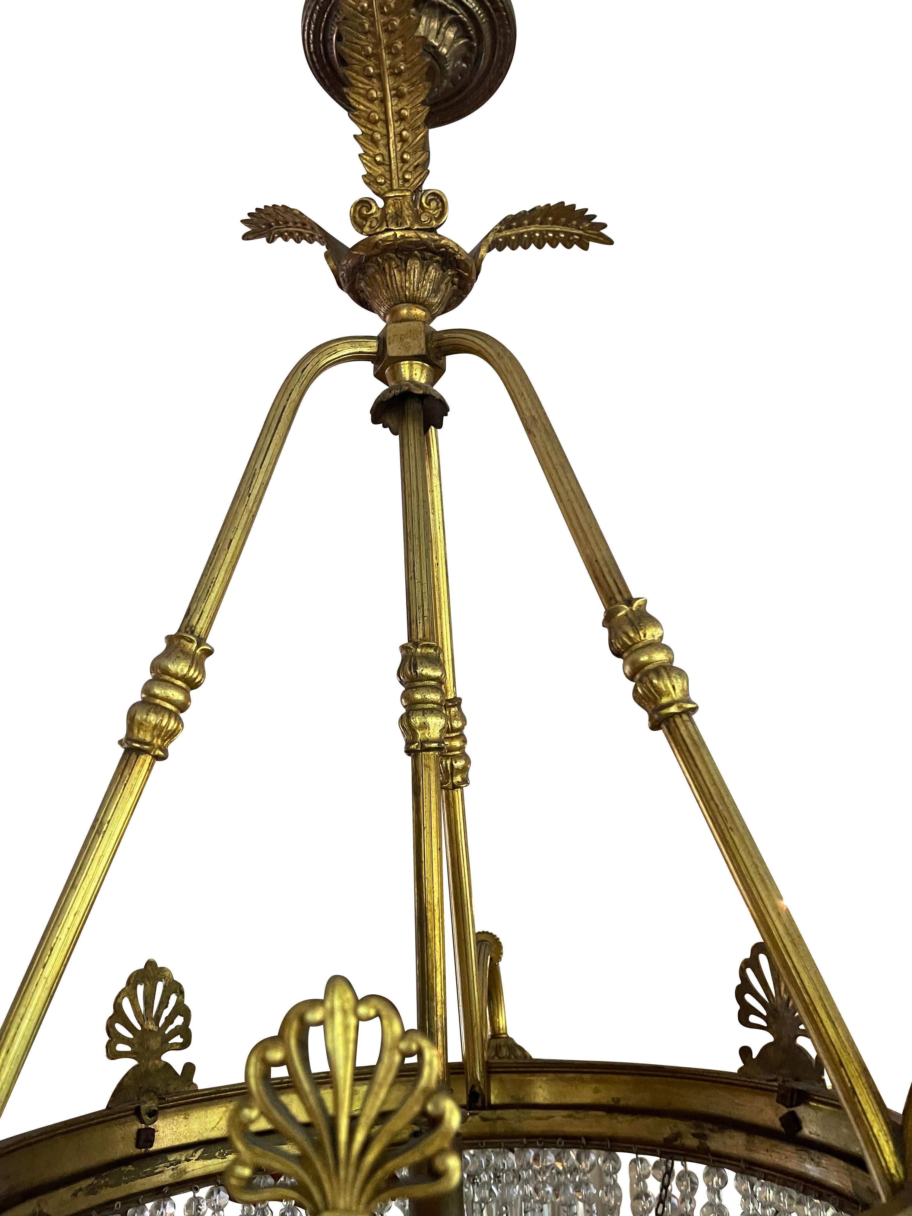Baccarat Style Three-Arm Crinoline Chandelier with Arrow Prisms 2