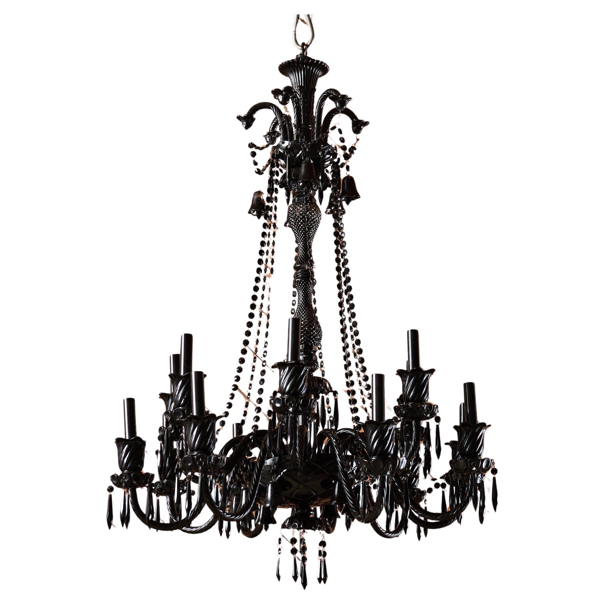 Lustre noir Zénith 14L de style Baccarat d'après Philippe Stark