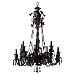 Lustre noir Zénith 14L de style Baccarat d'après Philippe Stark