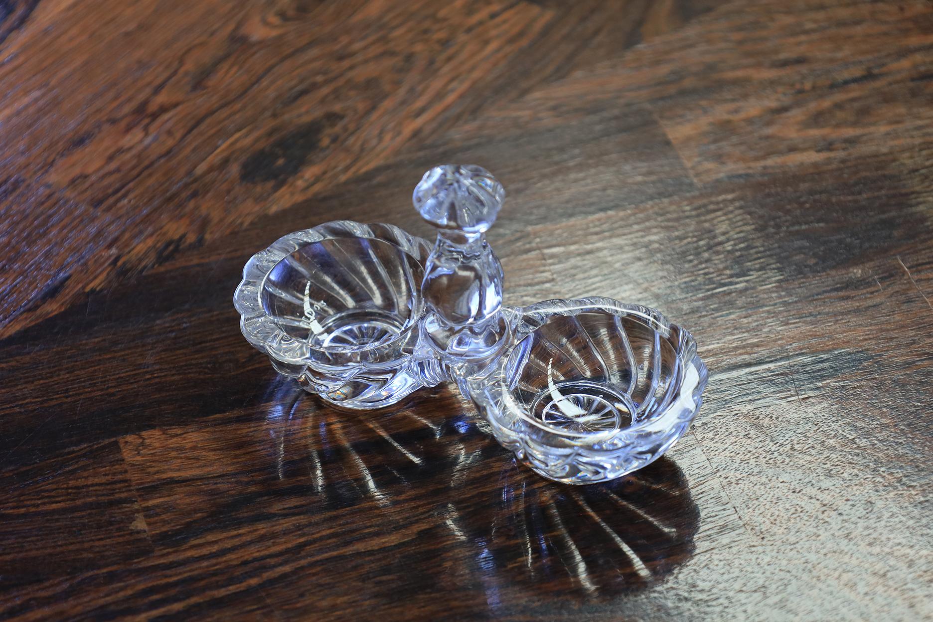 Hand-Crafted Baccarat Swirl Bambous Double Dish For Sale