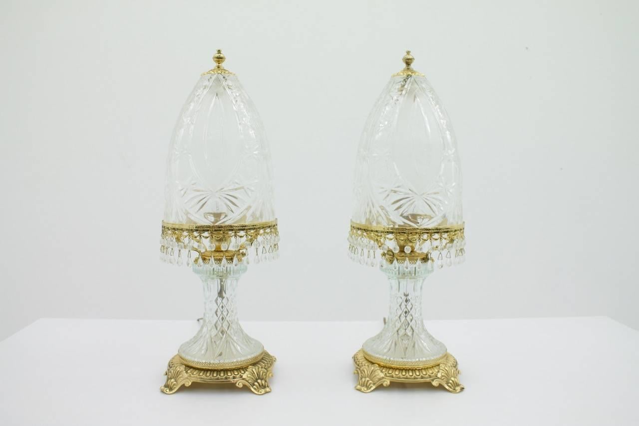 Baccarat Table Lamps by Valéry Klein in Glass and Gilded Brass France 1960s 2