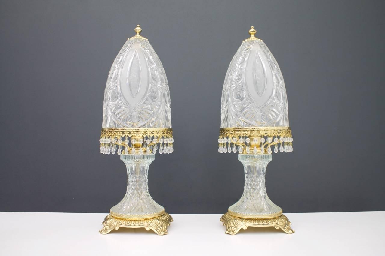 Baccarat Table Lamps by Valéry Klein in Glass and Gilded Brass France 1960s 4