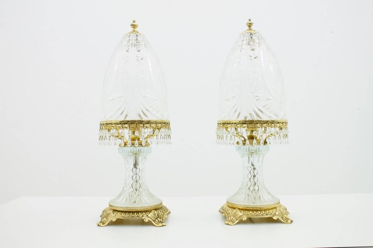 Mid-20th Century Baccarat Table Lamps by Valéry Klein in Glass and Gilded Brass France 1960s