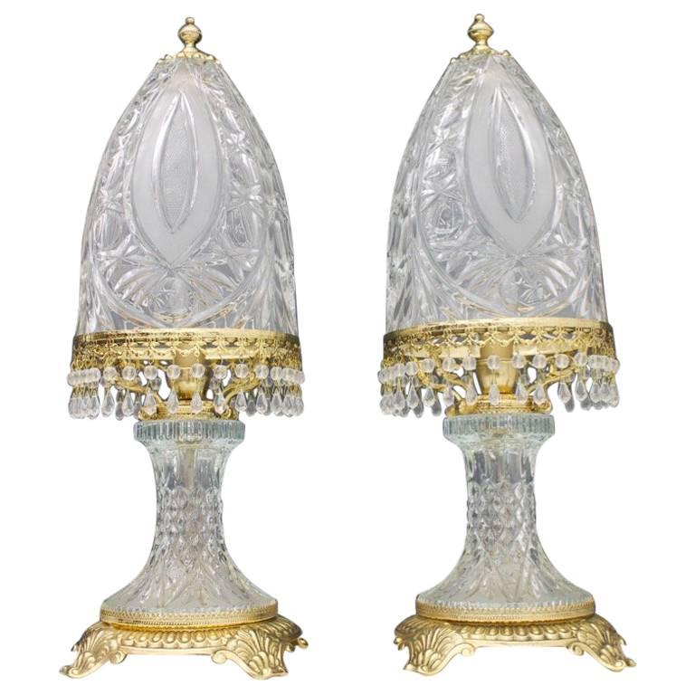Baccarat Table Lamps by Valéry Klein in Glass and Gilded Brass France 1960s