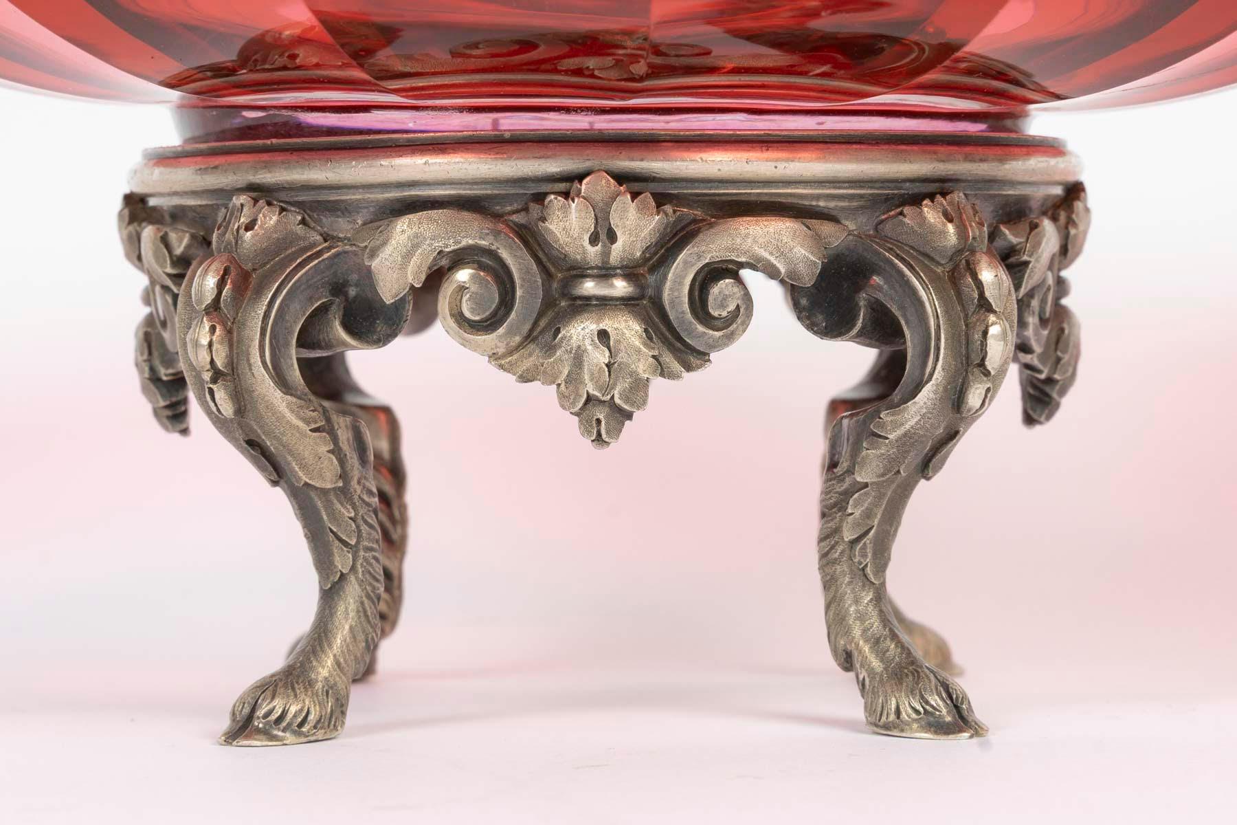 Baccarat Tafelgeschirr, Tassen, Kristall und versilberte Bronze, Periode Napoleon III. im Angebot 5
