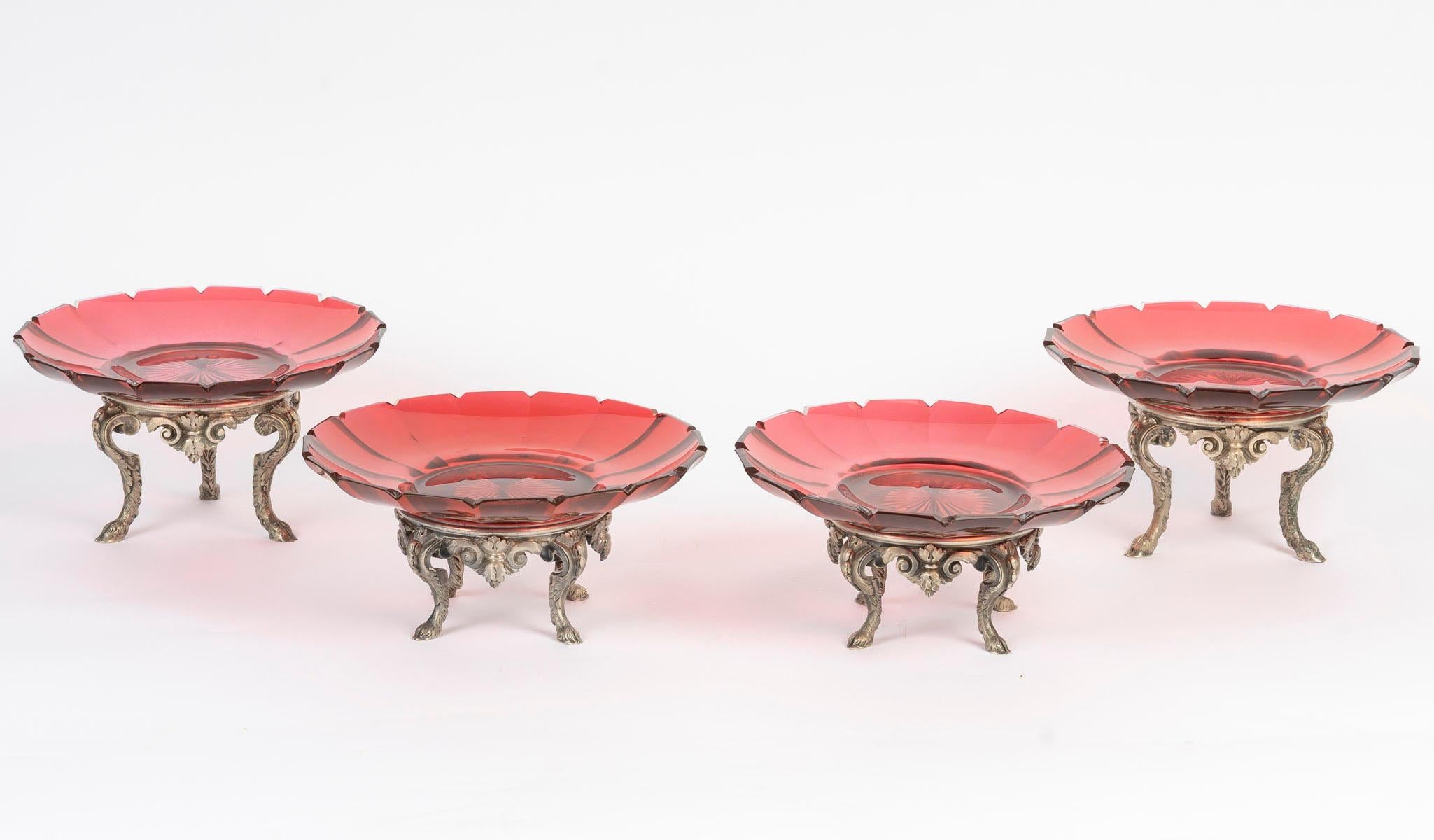 Baccarat Tafelgeschirr, Tassen, Kristall und versilberte Bronze, Periode Napoleon III. im Angebot 2