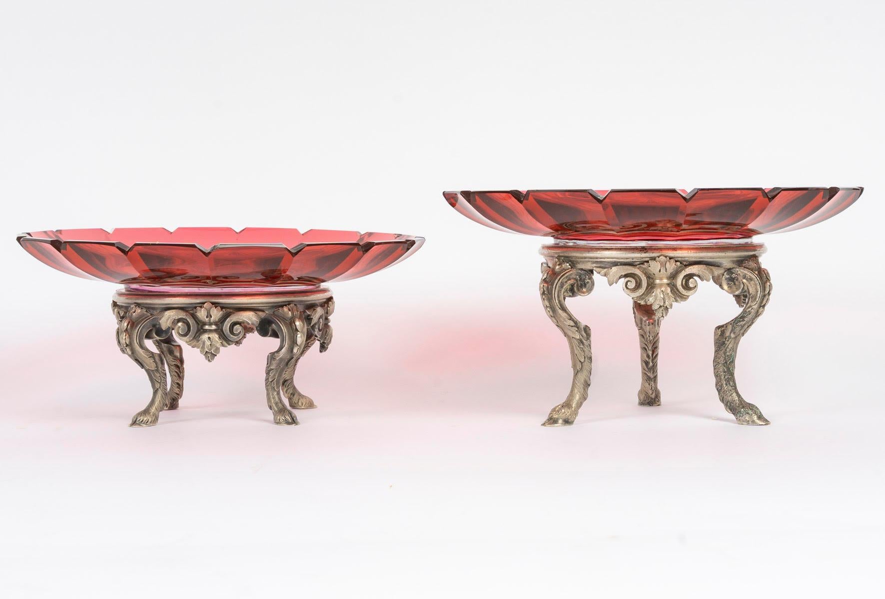 Baccarat Tafelgeschirr, Tassen, Kristall und versilberte Bronze, Periode Napoleon III. im Angebot 3