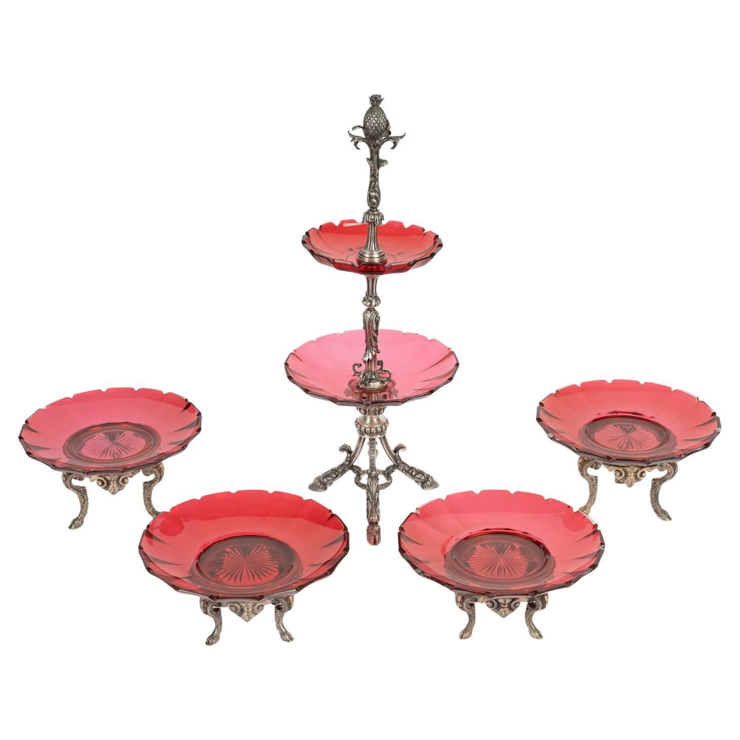 Baccarat Tableware, Cups, Crystal and Silvered Bronze, Napoleon III Period.