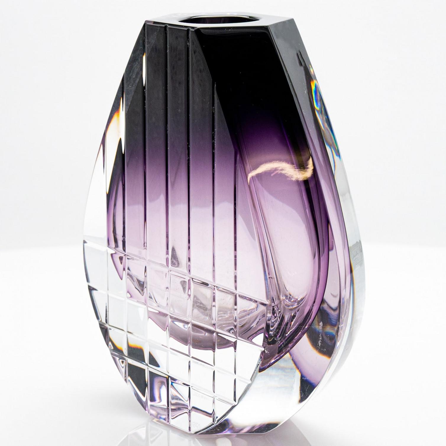 Francese Thomas Bastide Vaso Geometrico in Cristallo Trasparente Viola, Francia in vendita