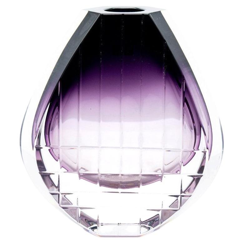 Baccarat Thomas Bastide Geometric Vase Violet Clear Crystal Glass, France