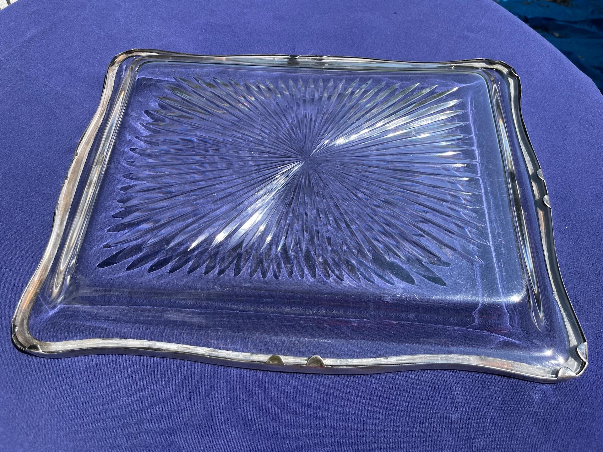 Baccarat Tray With A Star Shape Cut Crystal And Silver Strapping, XIXth Century For Sale 4