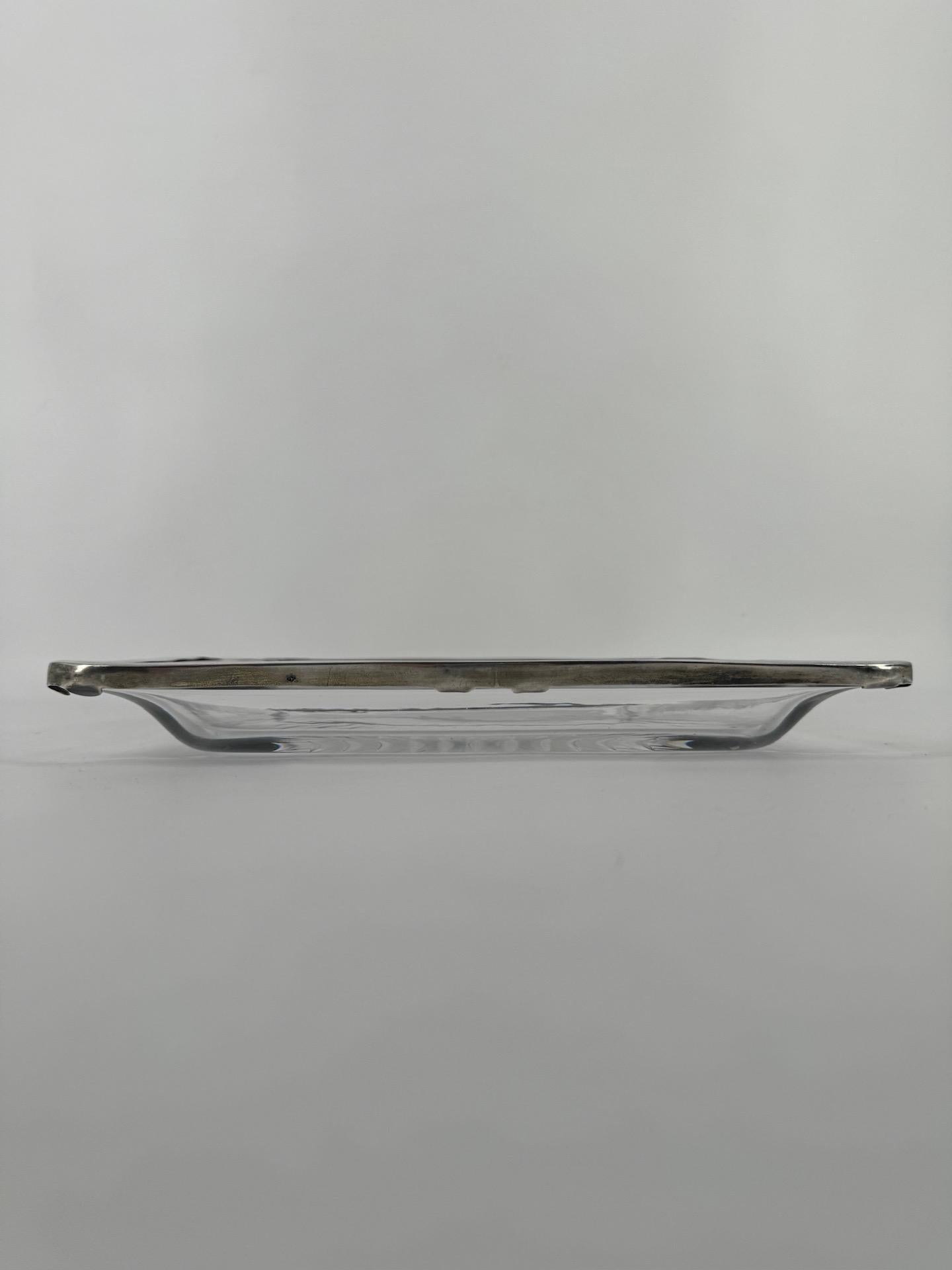 Régence Baccarat Tray With A Star Shape Cut Crystal And Silver Strapping, XIXth Century For Sale