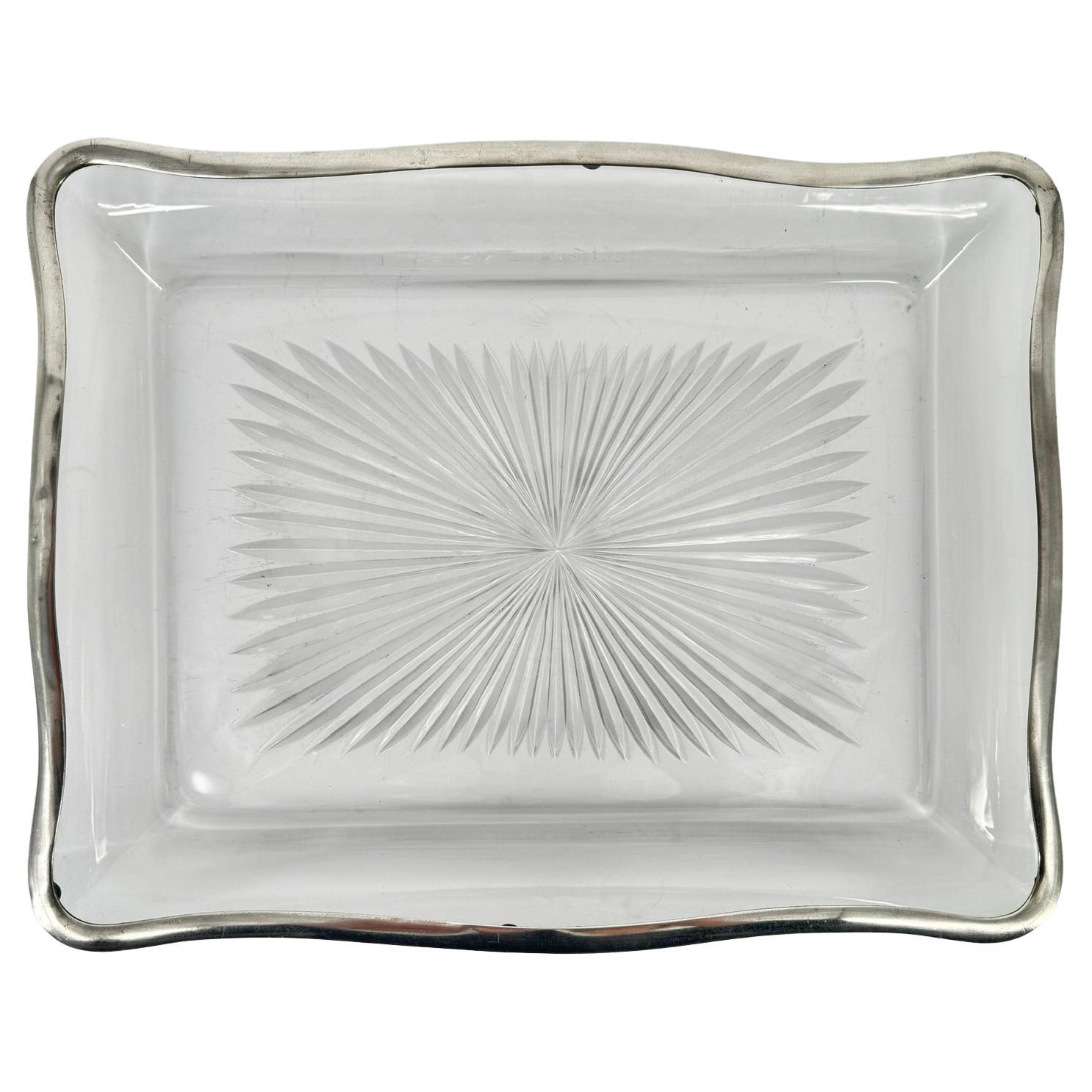 Baccarat Tray With A Star Shape Cut Crystal And Silver Strapping, XIXth Century For Sale