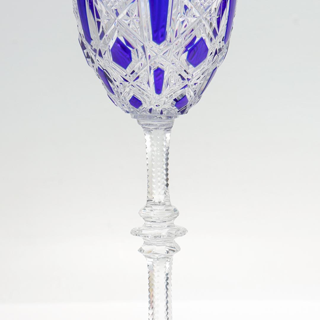 Contemporary Baccarat Tsar/Czar Cobalt Blue Cut to Clear Glass Wine Goblet or Stem