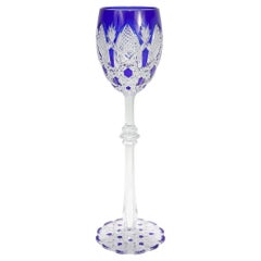 Baccarat Tsar / Czar Cobalt Blue Cut to Clear Glass Wine Goblet or Stem