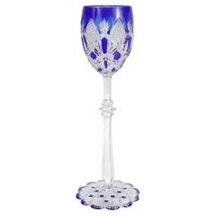Baccarat Tsar/Czar Cobalt Blue Cut to Clear Glass Wine Goblet or Stem
