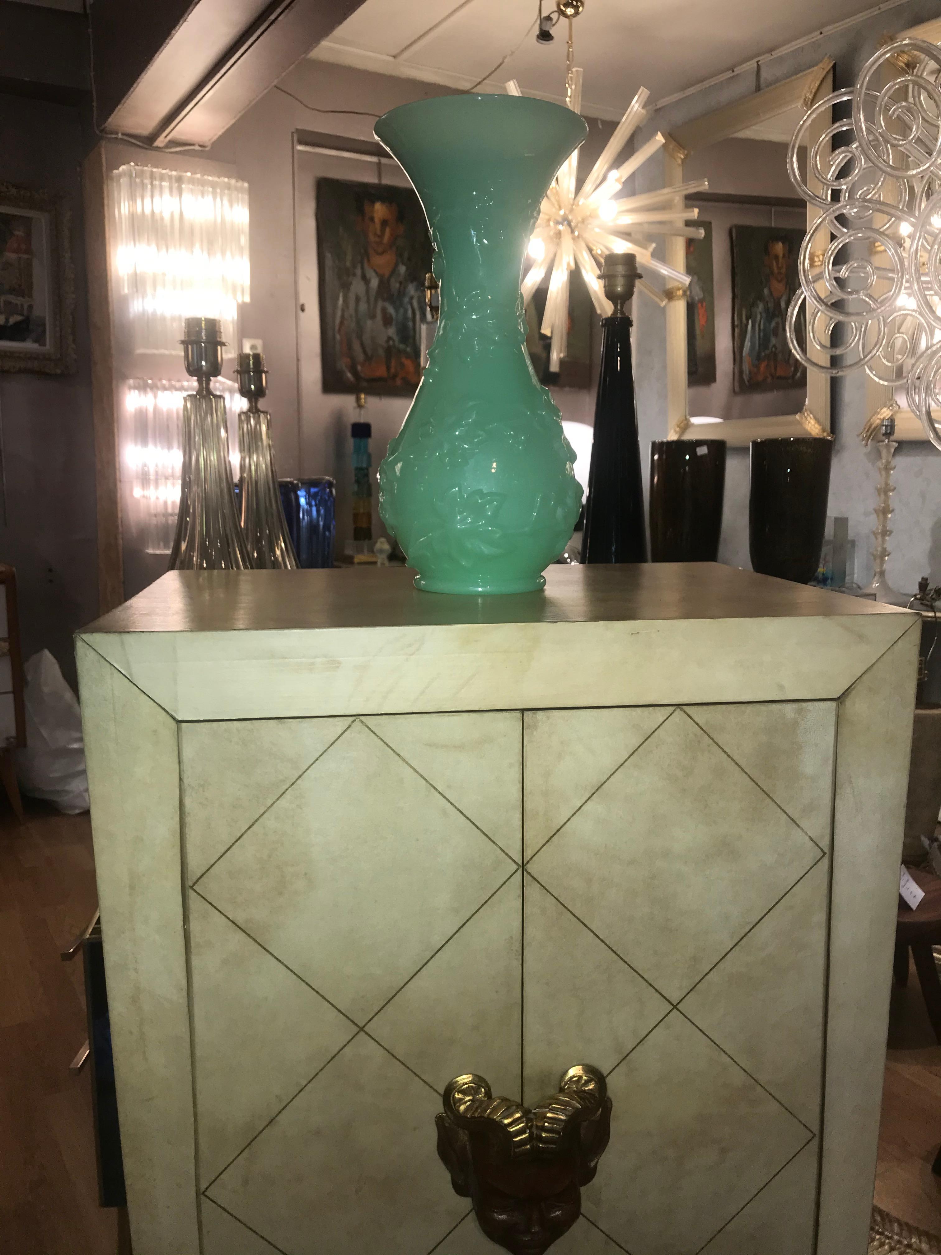 Baccarat Vase Moulded with Spiral Garland, in Opaline Ouraline 2