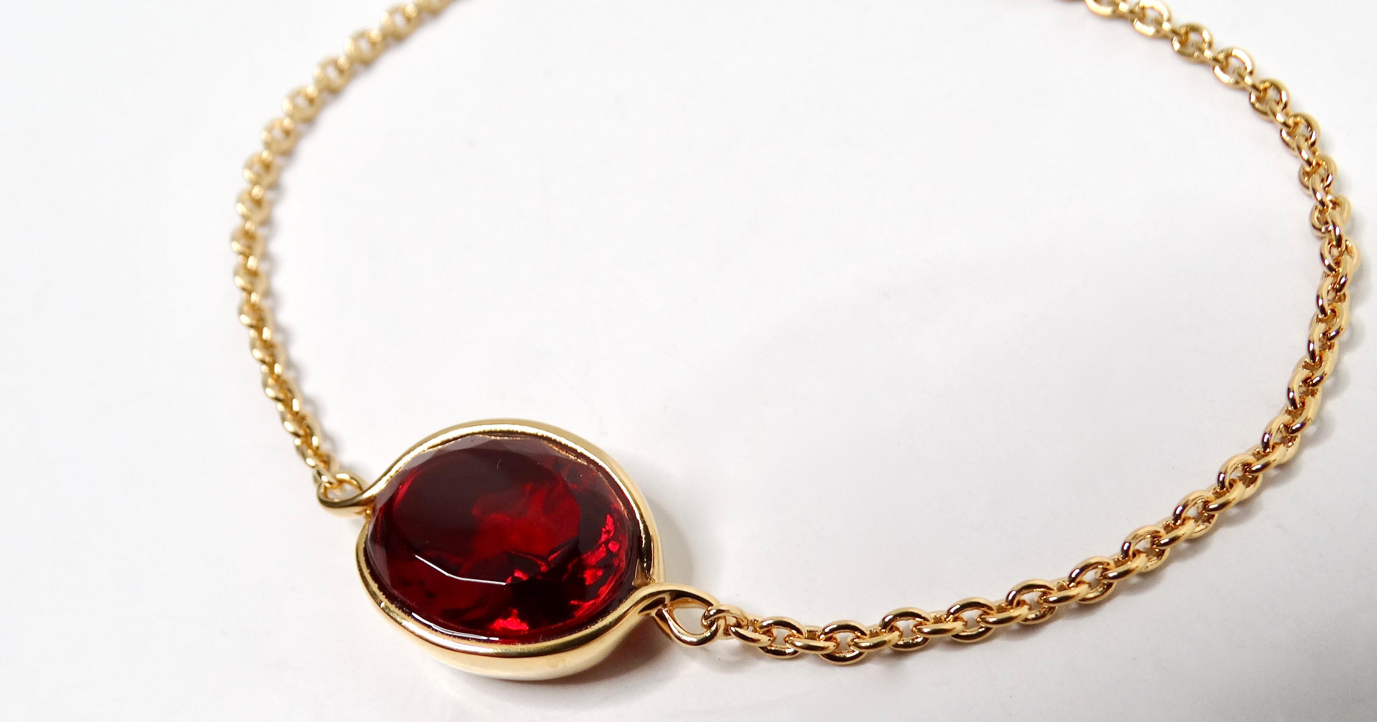 Women's Baccarat Vermeil 18k Gold Plated Sterling Silver Red Crystal Chain Link Bracelet For Sale