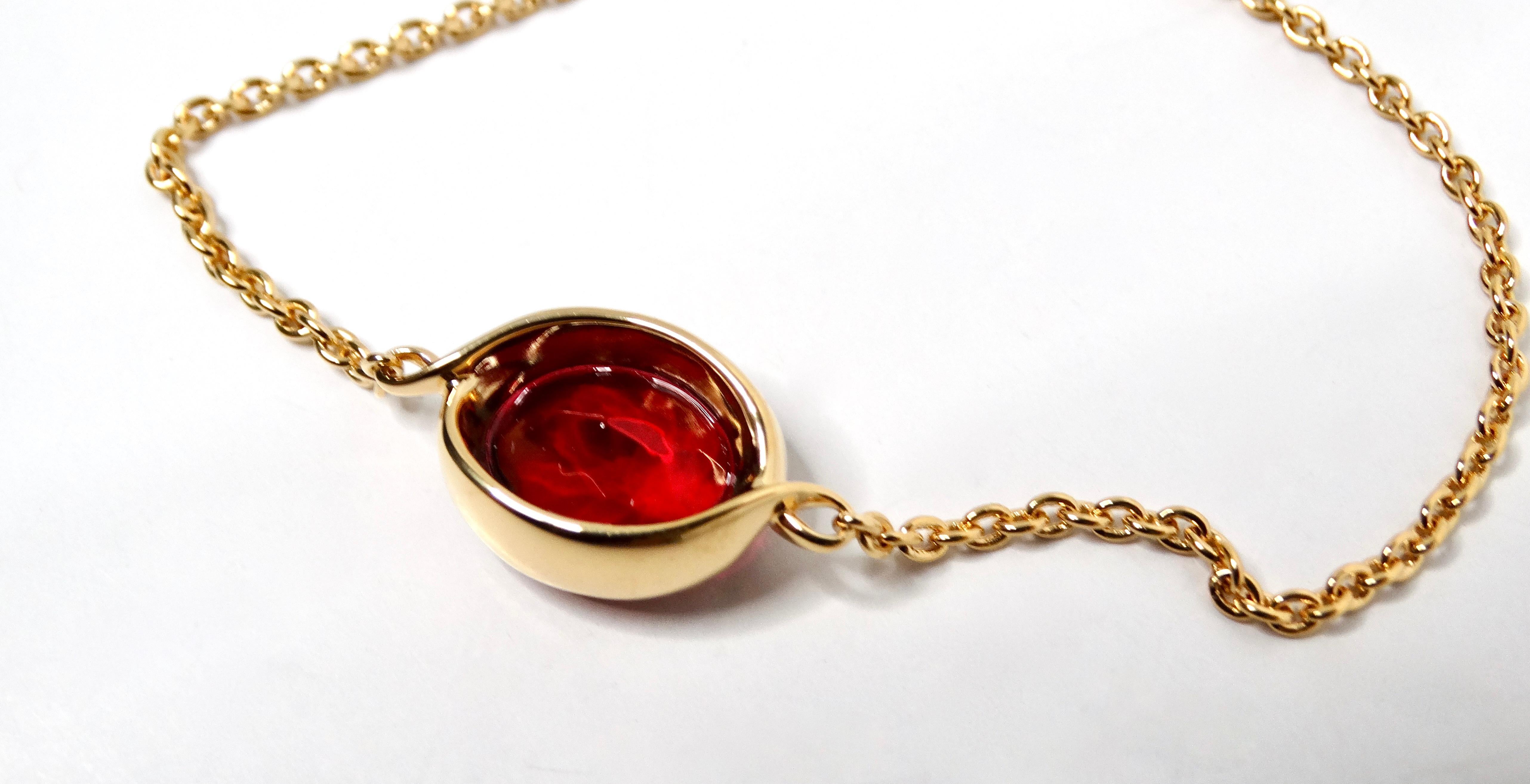 Baccarat Vermeil 18k Gold Plated Sterling Silver Red Crystal Chain Link Bracelet For Sale 1