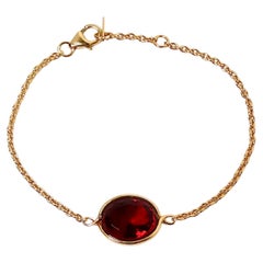 Baccarat Vermeil 18k Gold Plated Sterling Silver Red Crystal Chain Link Bracelet