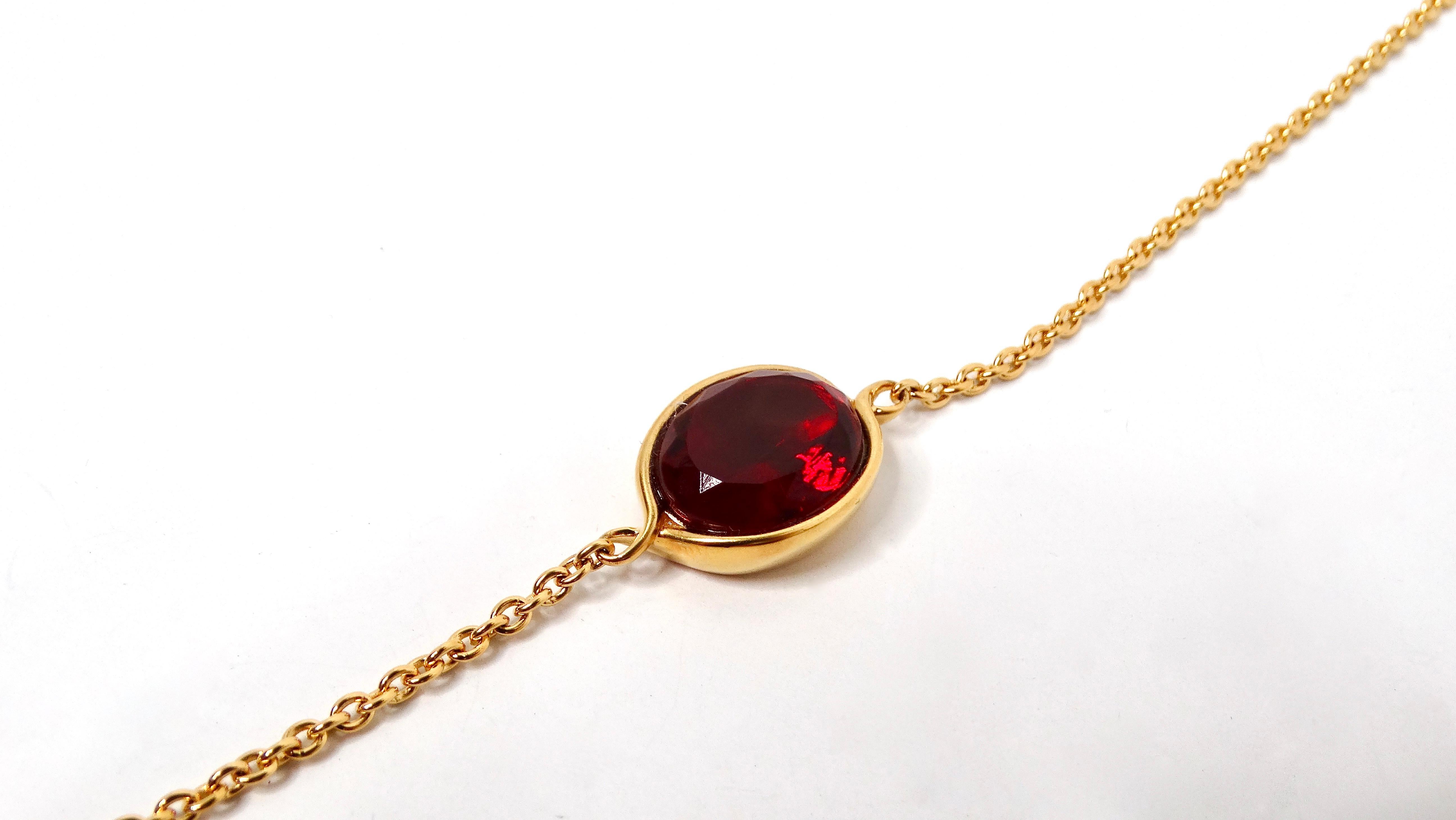 Baccarat Vermeil Collana a catena in argento 925 placcato oro 18k con cristalli rossi A Link In condizioni buone in vendita a Scottsdale, AZ
