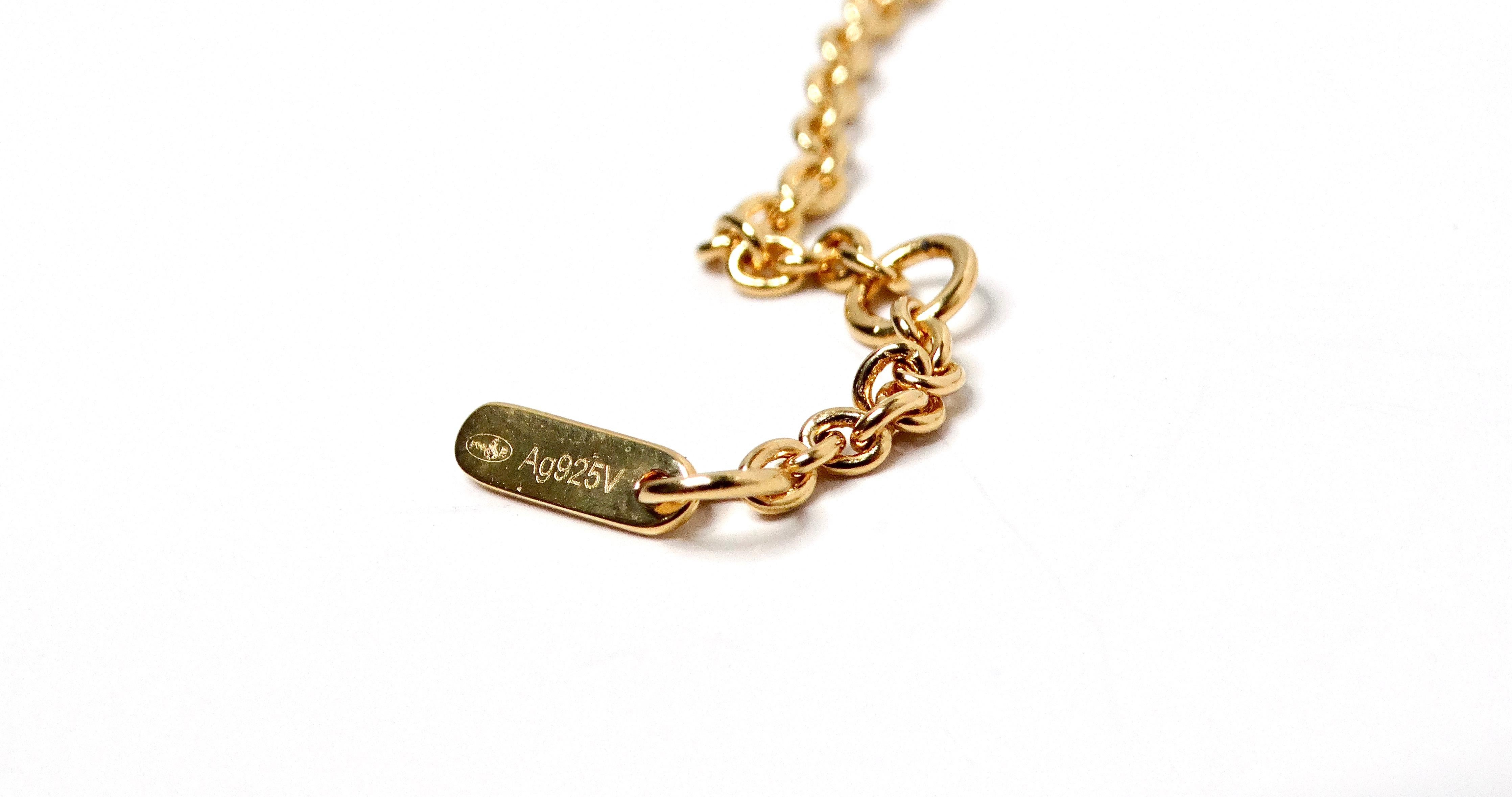 Baccarat Vermeil Collana a catena in argento 925 placcato oro 18k con cristalli rossi A Link in vendita 4