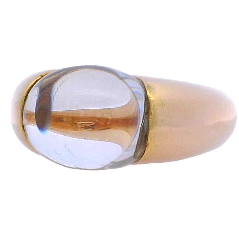 BACCARAT Bague vintage en or jaune 18 carats avec cristal cabochon Unisexe en vente