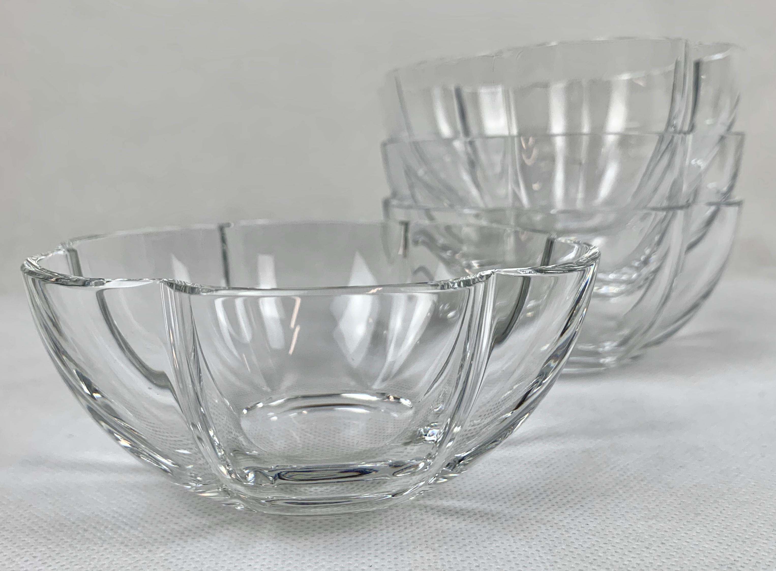 Art Deco Baccarat Vintage Set of Four Clear Crystal Corail Lobed Melon Shaped Dishes