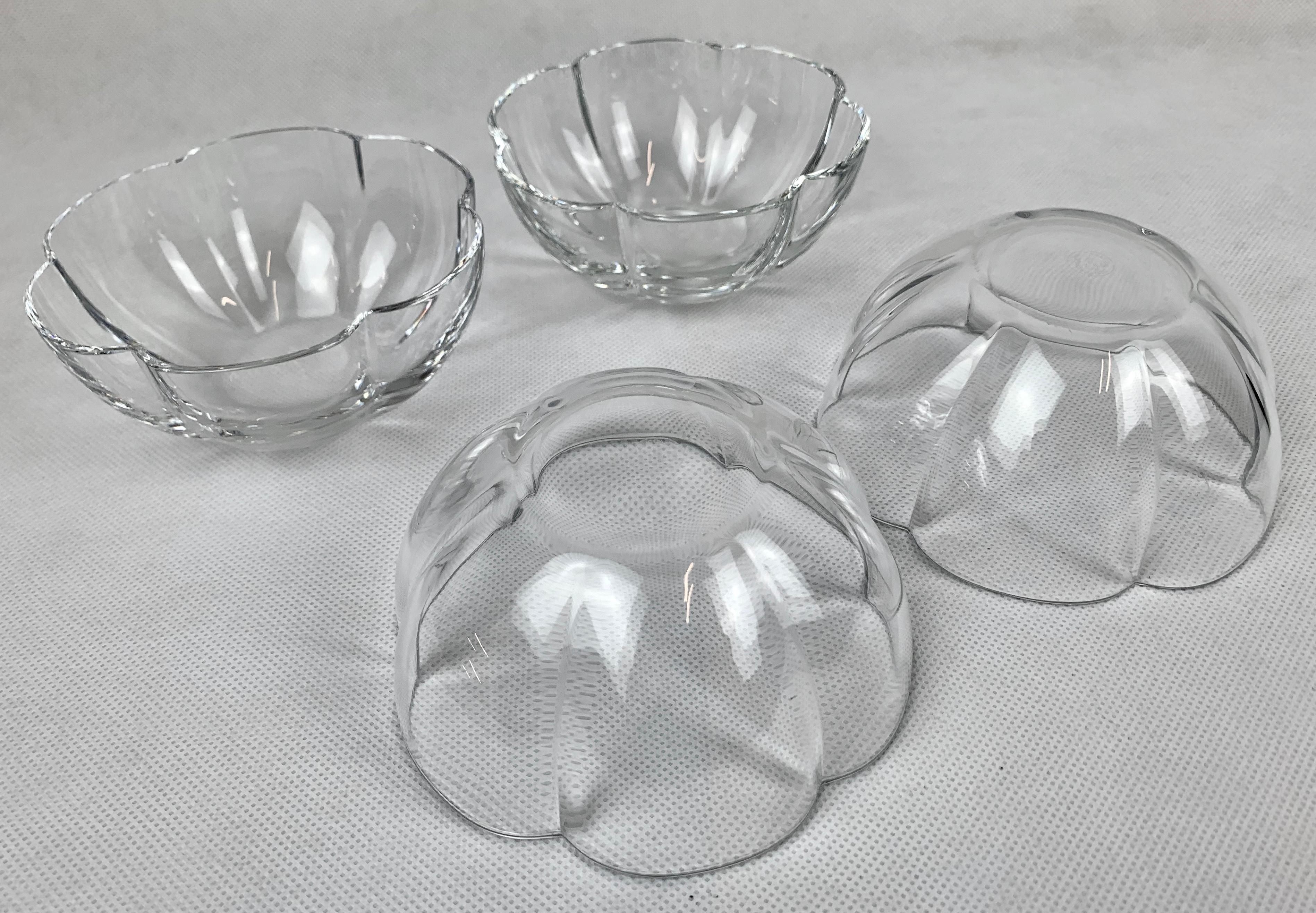 Hand-Crafted Baccarat Vintage Set of Four Clear Crystal Corail Lobed Melon Shaped Dishes